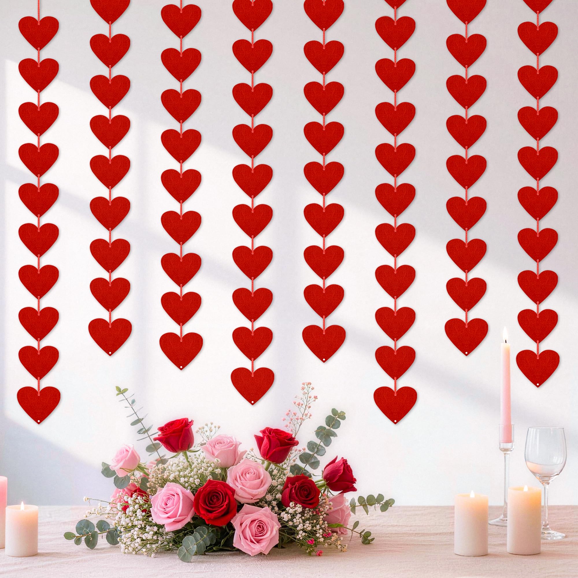 Childom 80 Pcs Red Felt Heart Garland,Valentines Day Decorations,Valentines Day Party Decorations,Hanging Hearts Decoration,Valentine's Heart Garland