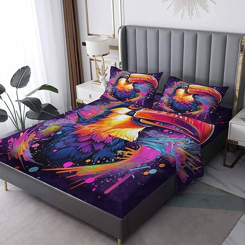Toucan Sábanas divididas tamaño King para cama ajustable, sábanas de pájaros, sábanas y fundas de almohada, juego de 5 piezas, microfibra suave con