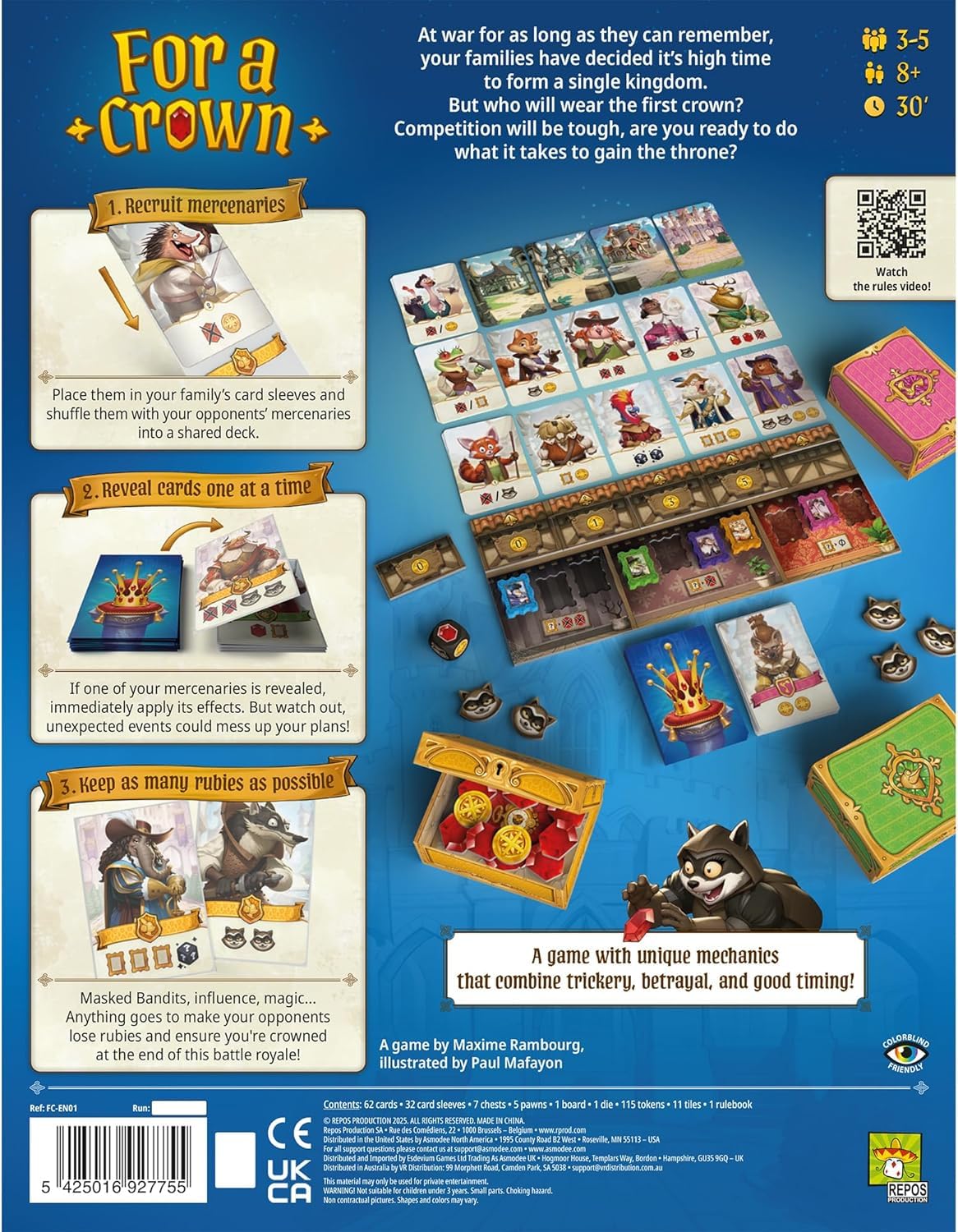 Produzione Repos | For a Crown | Gioco da tavolo | Età 8+ | 3-5 giocatori | Tempo di gioco: 30 minuti