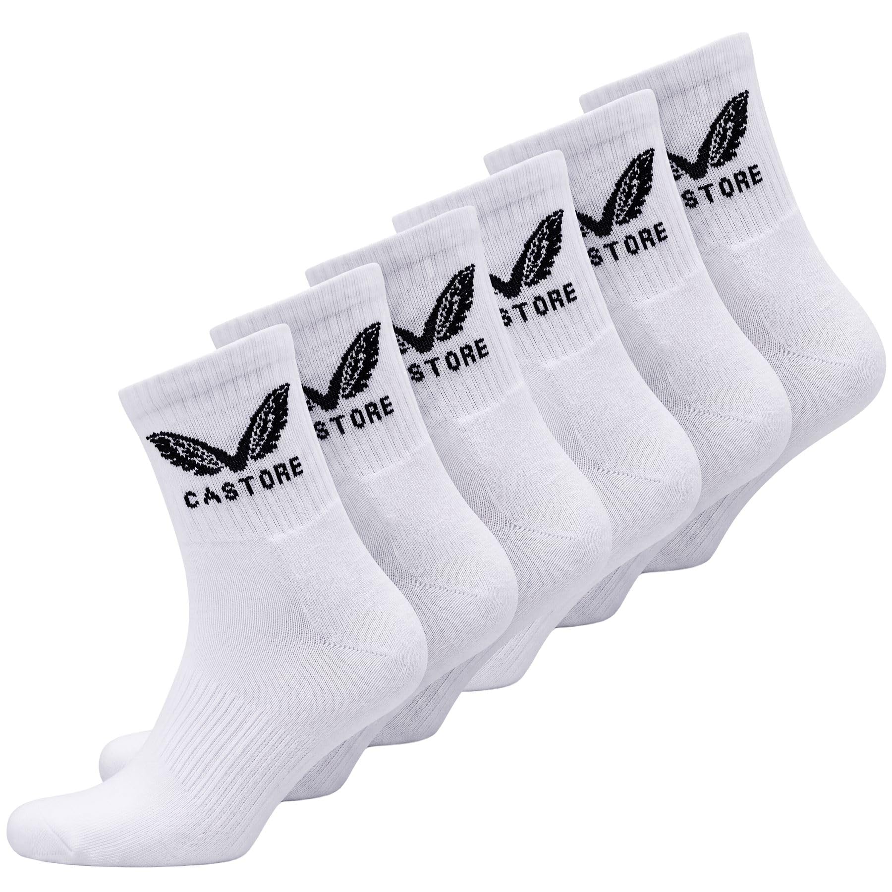 Castore Men's & Women's 6-Pack Half Cushioned Quarter Crew Socks White Performance Athletic Sports Socks for Running, Training & Gym Arch Support & Comfort Rib White UK 7-8.5