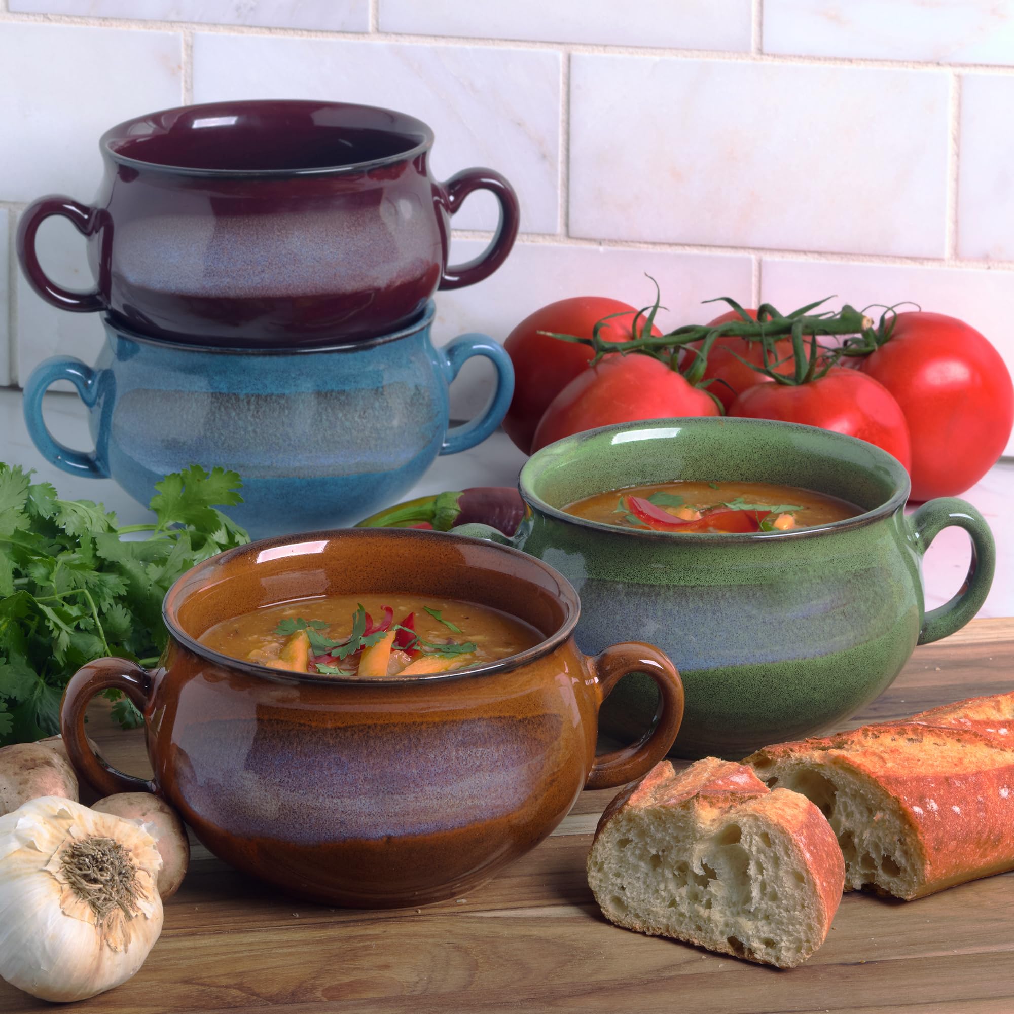 Amazon.com: Stoneware 24oz Reactive Glaze Soup Crocks Set of 4