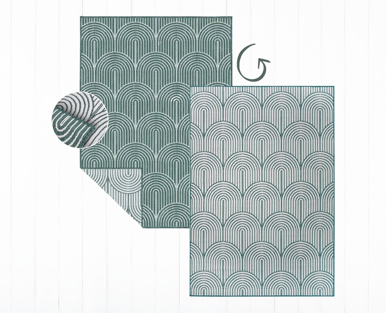 Hanse Home Pangli Tapis d'extérieur résistant aux intempéries – Tapis réversible Style scandinave bohème imperméable uni géométrique Effet 3D pour Jardin, Balcon, terrasse, Salon – Vert 80 x 150 cm