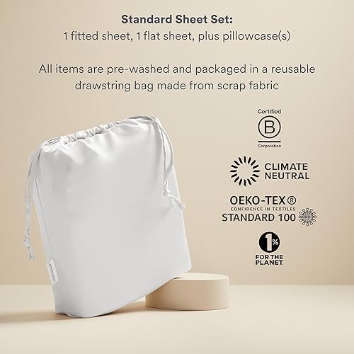 Miniatura 4 de ettitude Juego de sábanas básicas 100% lyocell de bambú (solo sábana bajera y funda de almohada), nube (blanco), sábanas transpirables individuales,