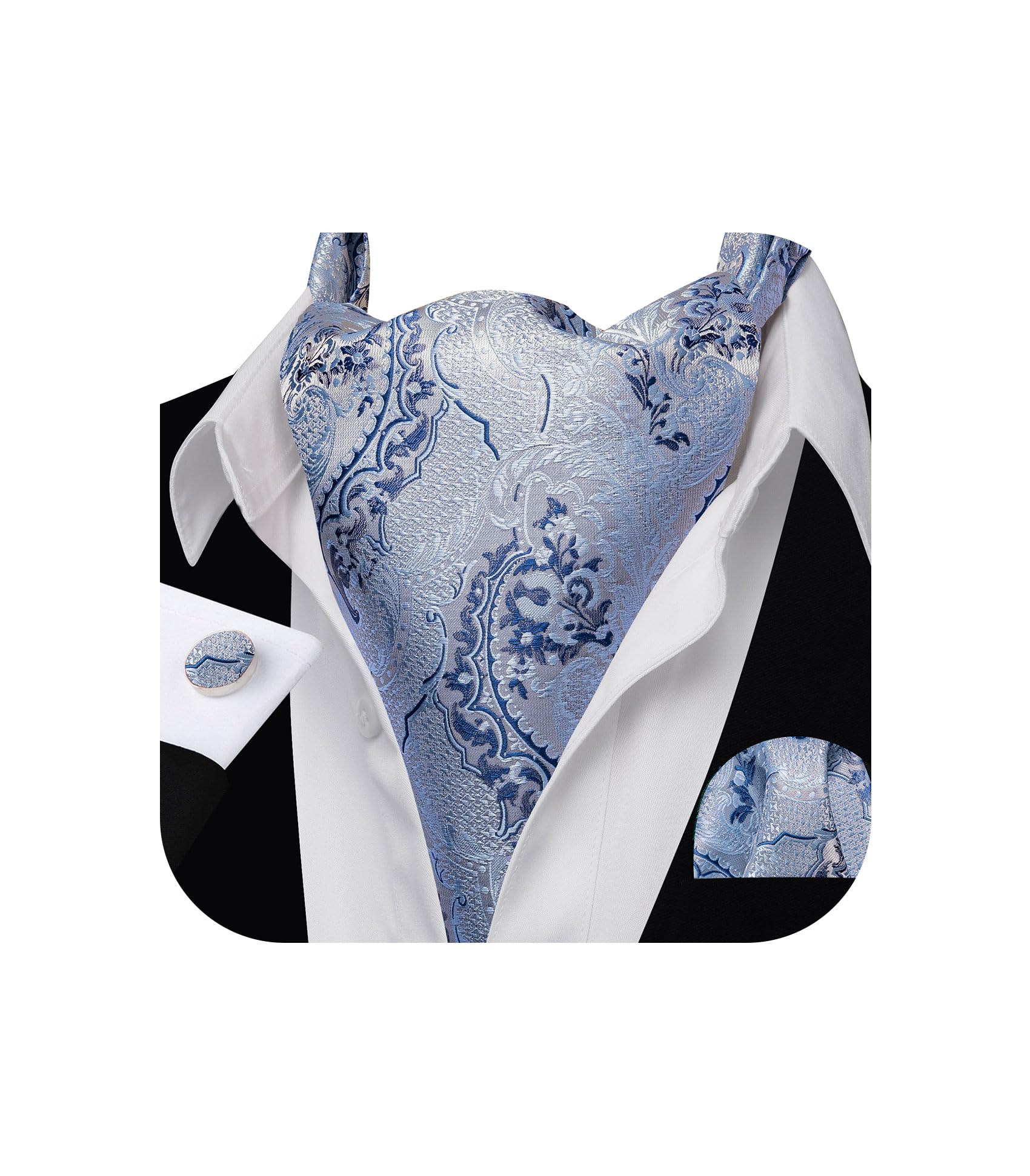 Barry.Wang Ascot for Men Cravat Tie Sets Paisley Scarf Self Tie Necktie