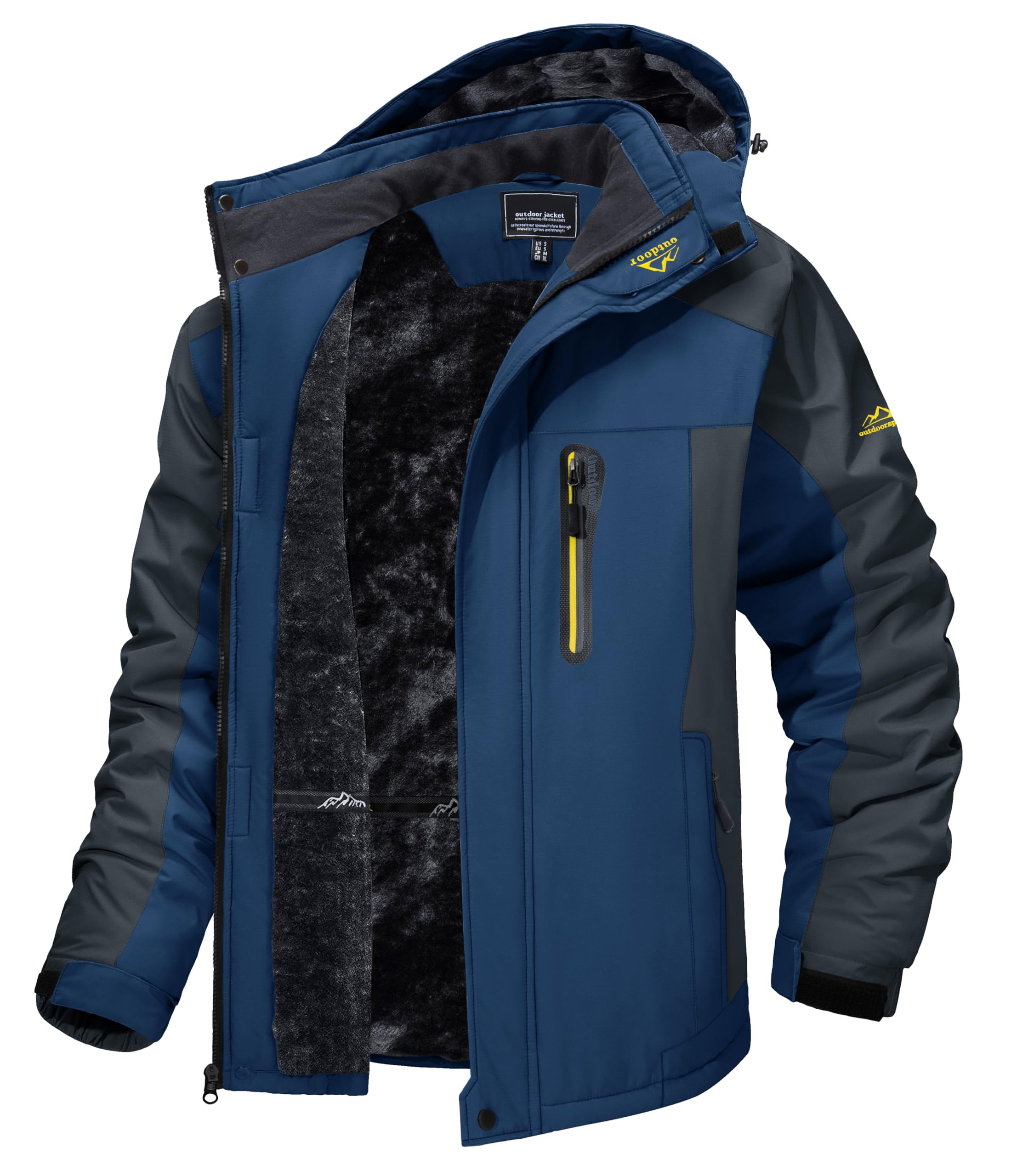 Men's Winter Ski Jacket Waterproof Fleece Lining Snow Hooded Coats