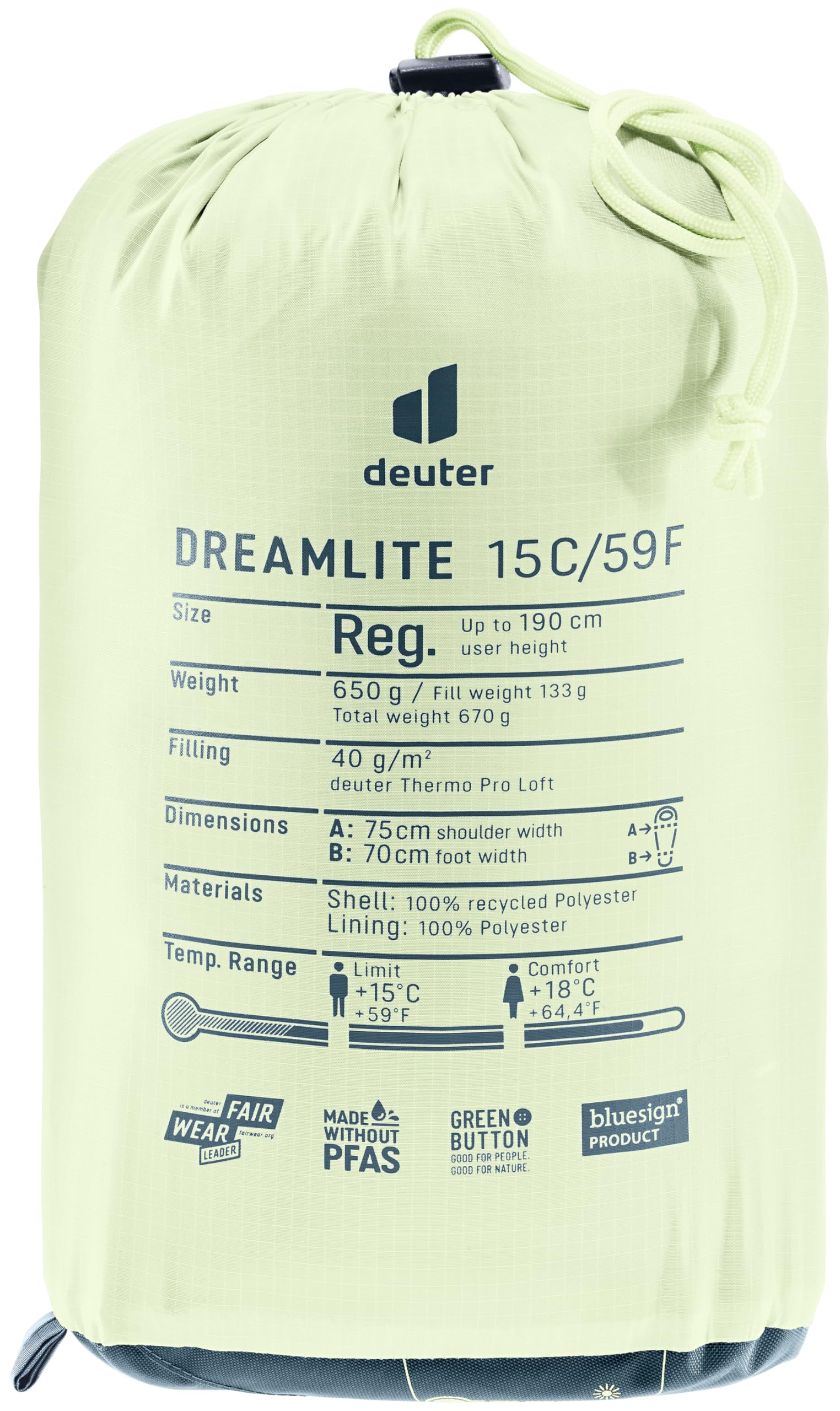deuter Dreamlite 15C/59F Sacco a pelo ultraleggero in fibra sintetica