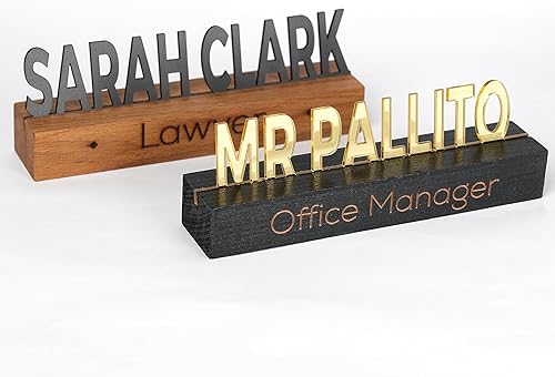 Generic Placa de identificación personalizada de acrílico dorado sobre madera negra, decoración de oficina