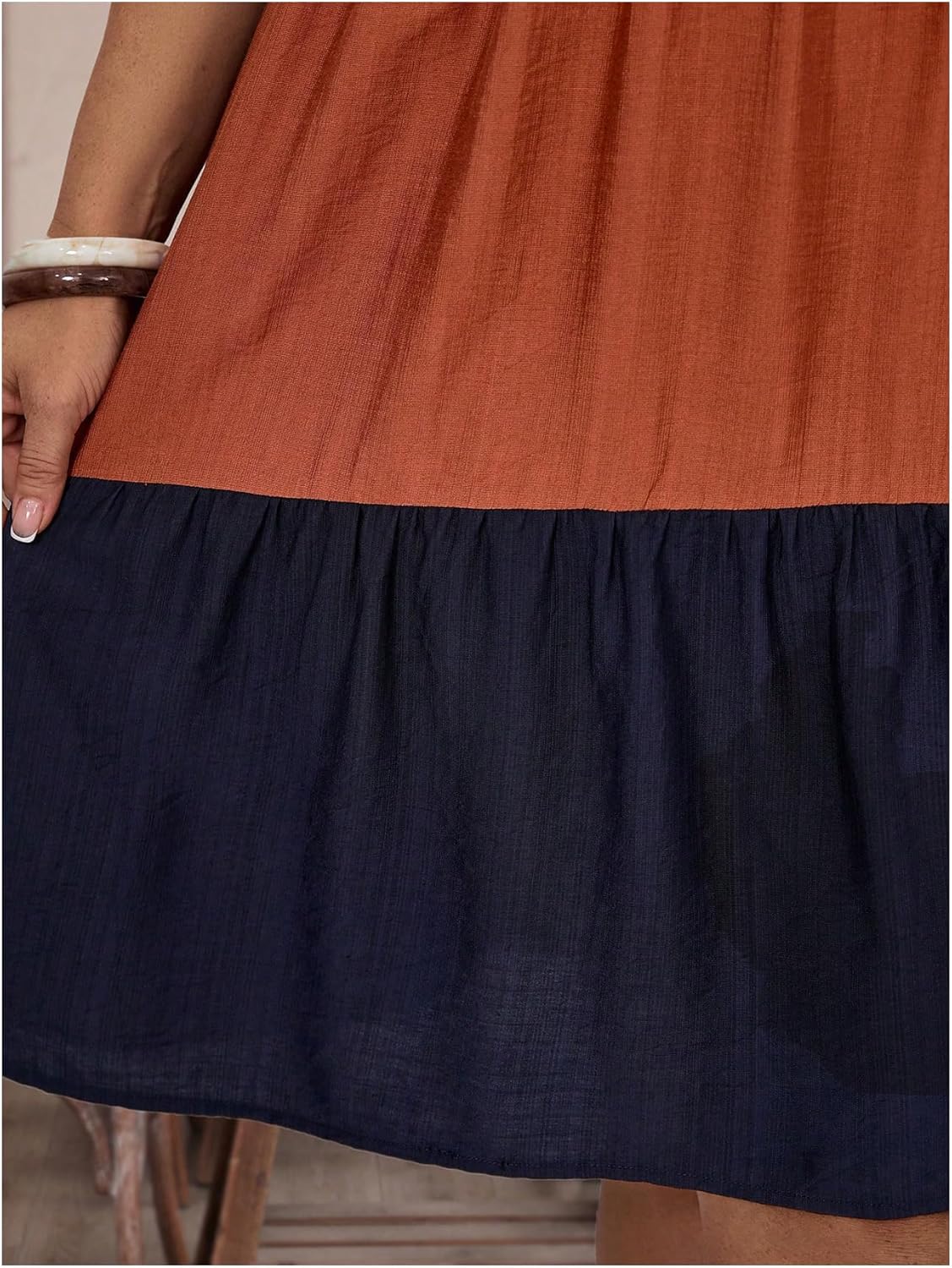 SHENHE Women's Plus Size Midi Dress Color Block Short Sleeve T Shirt Dress Ruched Flared Hem Casual Summer Dresses - Image 7