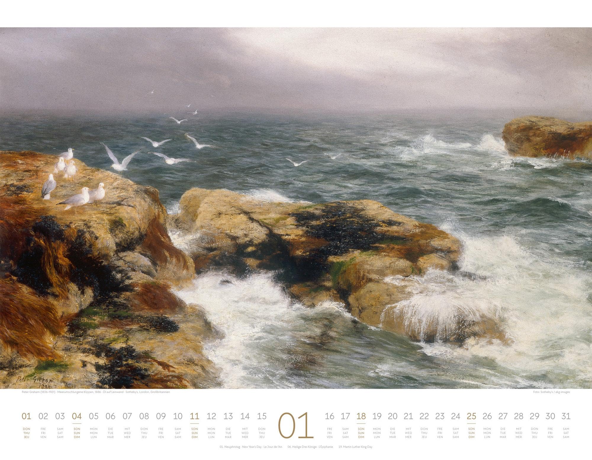 Kunstwerk Meer Kalender 2026 | Stilsicherer Kunst-Kalender im großen Querformat (54x42 cm) | Impressionismus & Expressionismus | Landschaft & Natur