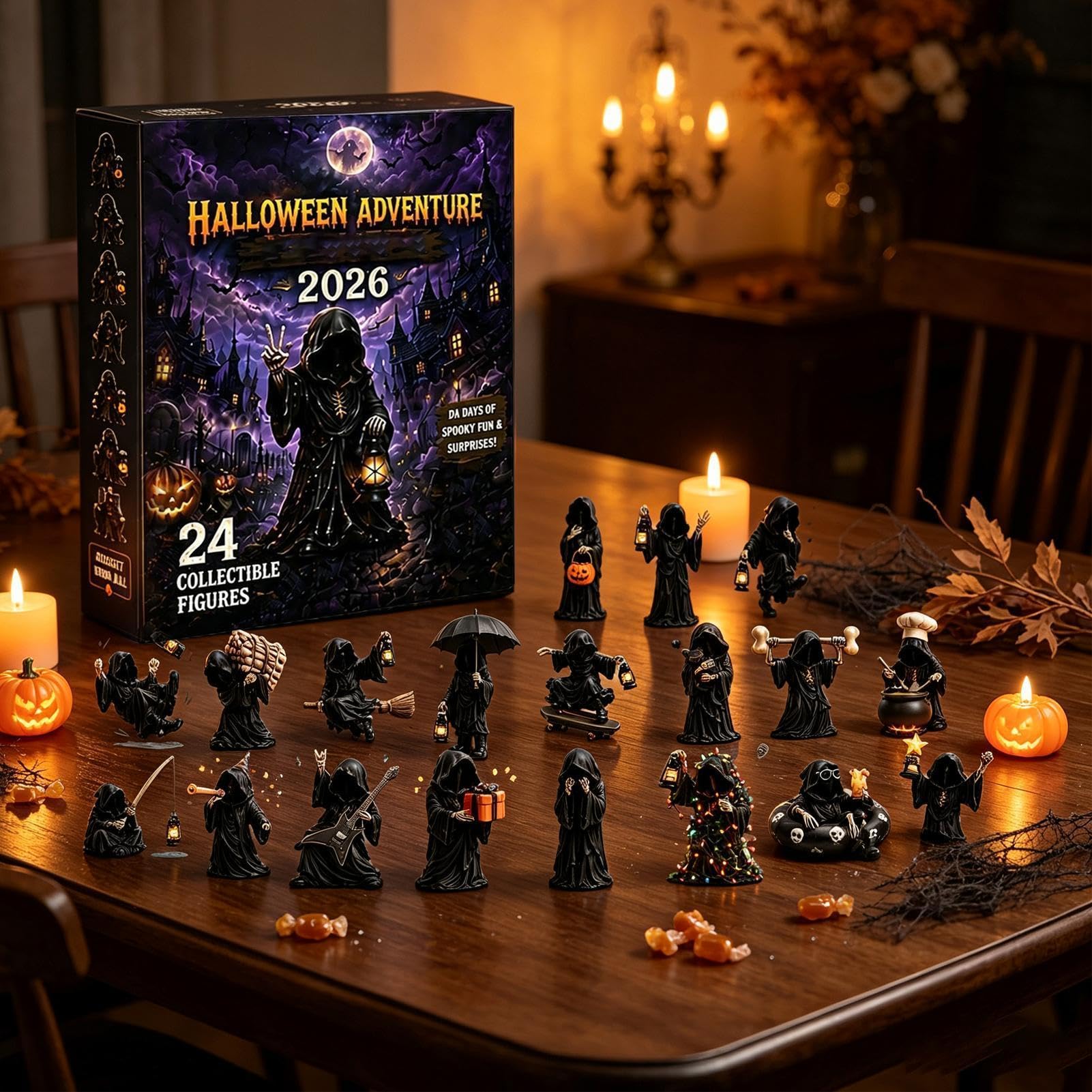 Calendario de cuenta regresiva para Halloween, 24 días, decoración gótica en 3D