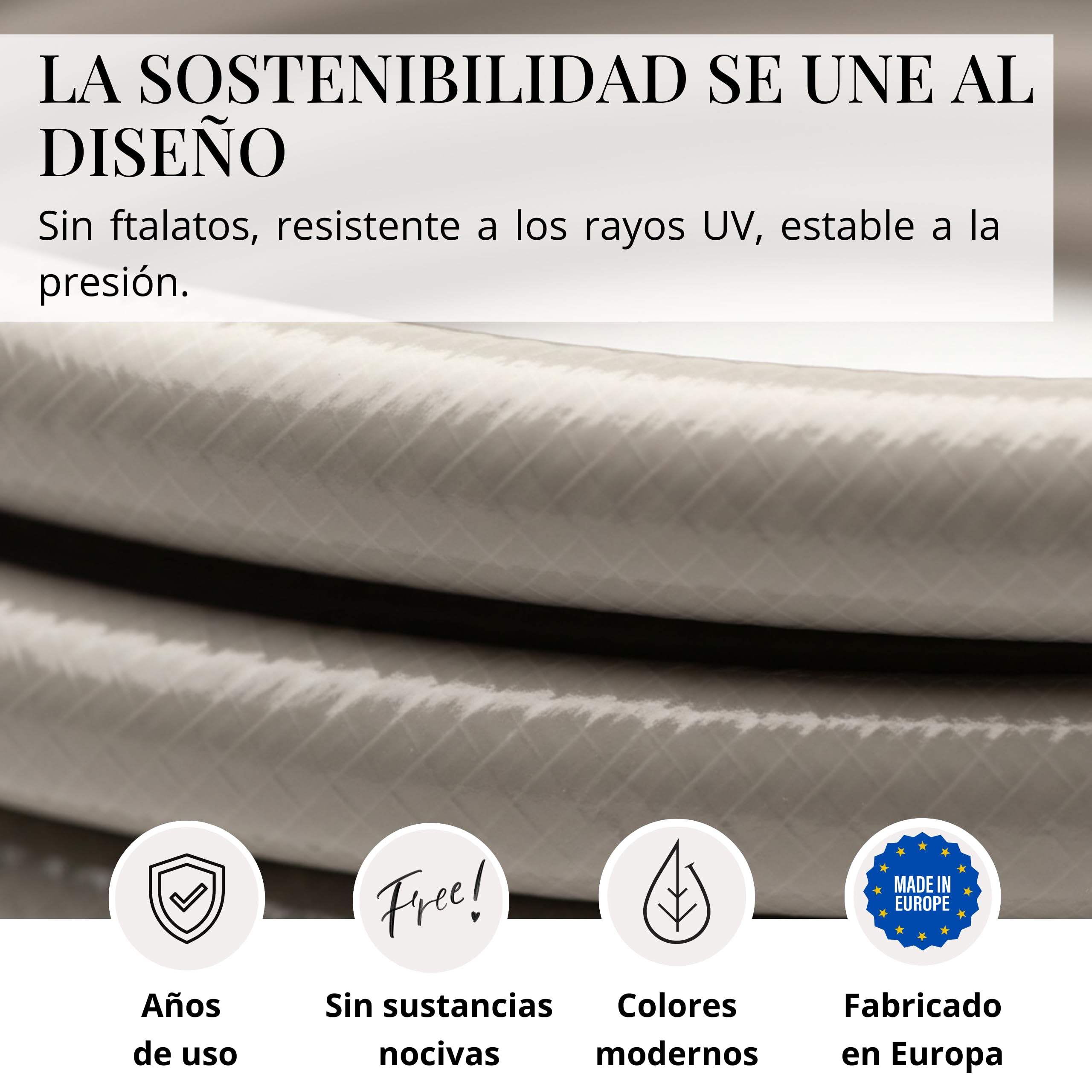 LIVLIG Manguera Jardin 10m – Manguera de Riego Flexible, 60% Reciclado, Resistente UV, Antitorcion, 1/2 Pulgada, Greige