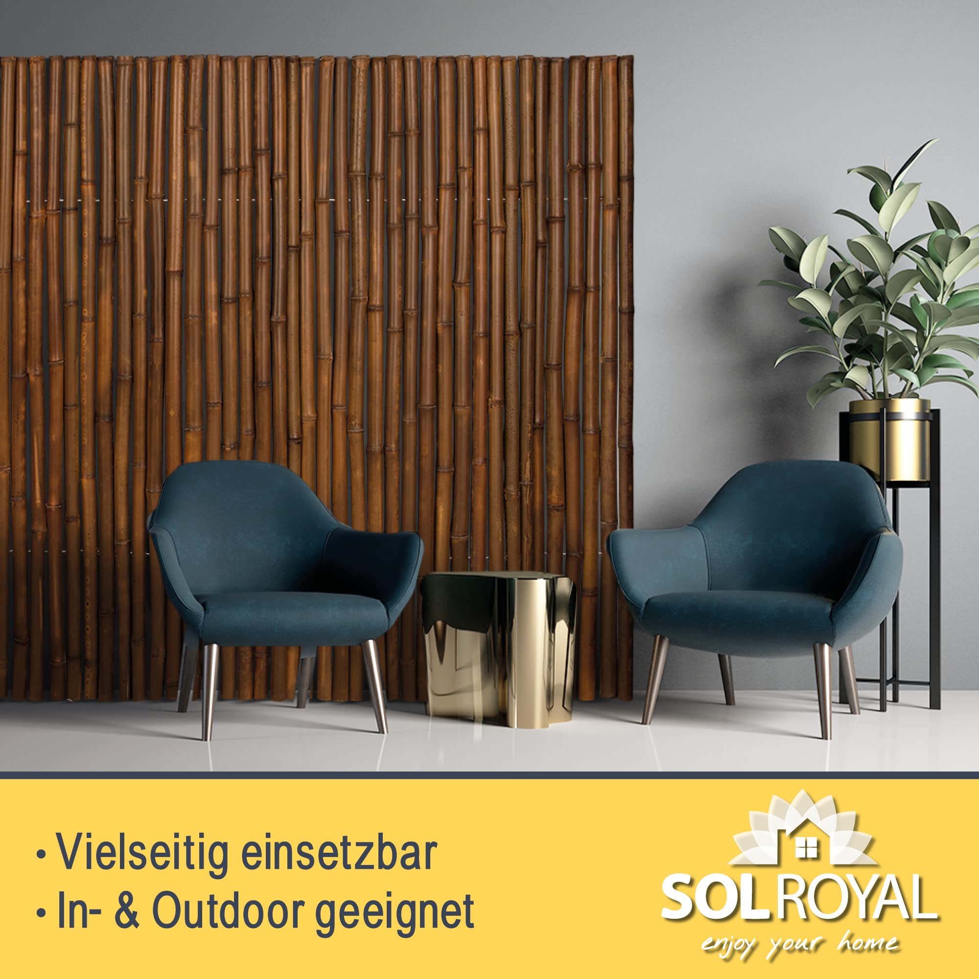 Sol Royal Premium Bambus Sichtschutz Zaun 180x250cm B23 Dunkelbraun – hochwertig gehärtete Bambusrohre Ø 2-3cm, witterungsbeständiger Bambuszaun Indoor & Outdoor, Balkon Sichtschutz
