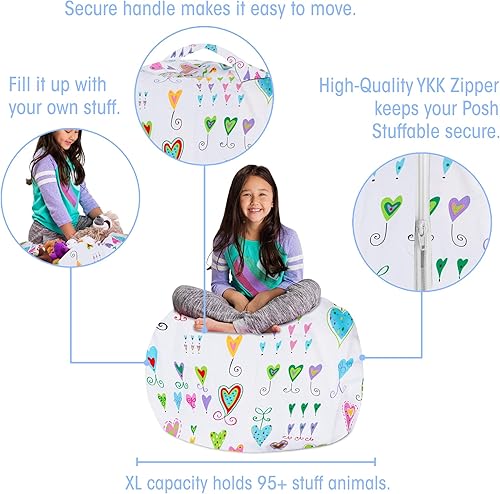 Miniatura 365 de Posh Stuffable - Sillón puff con almacenamiento para niños, contenedor de animales de peluche, organizador de juguetes de niños Lienzo Burbujas Azul