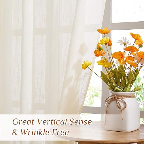 Miniatura 5 de NICETOWN- Cortina para ventana de lino sintético transparente con bolsillo para barra y pestaña trasera, Cortina de lino