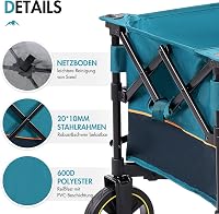 Portal XXL Összecsukható Kézikocsi - 120 kg Teherbírású Kerti Szállítókocsi Italtartóval és Oldaltáskával, Kempinghez, Strandra, Bevásárlásh 3