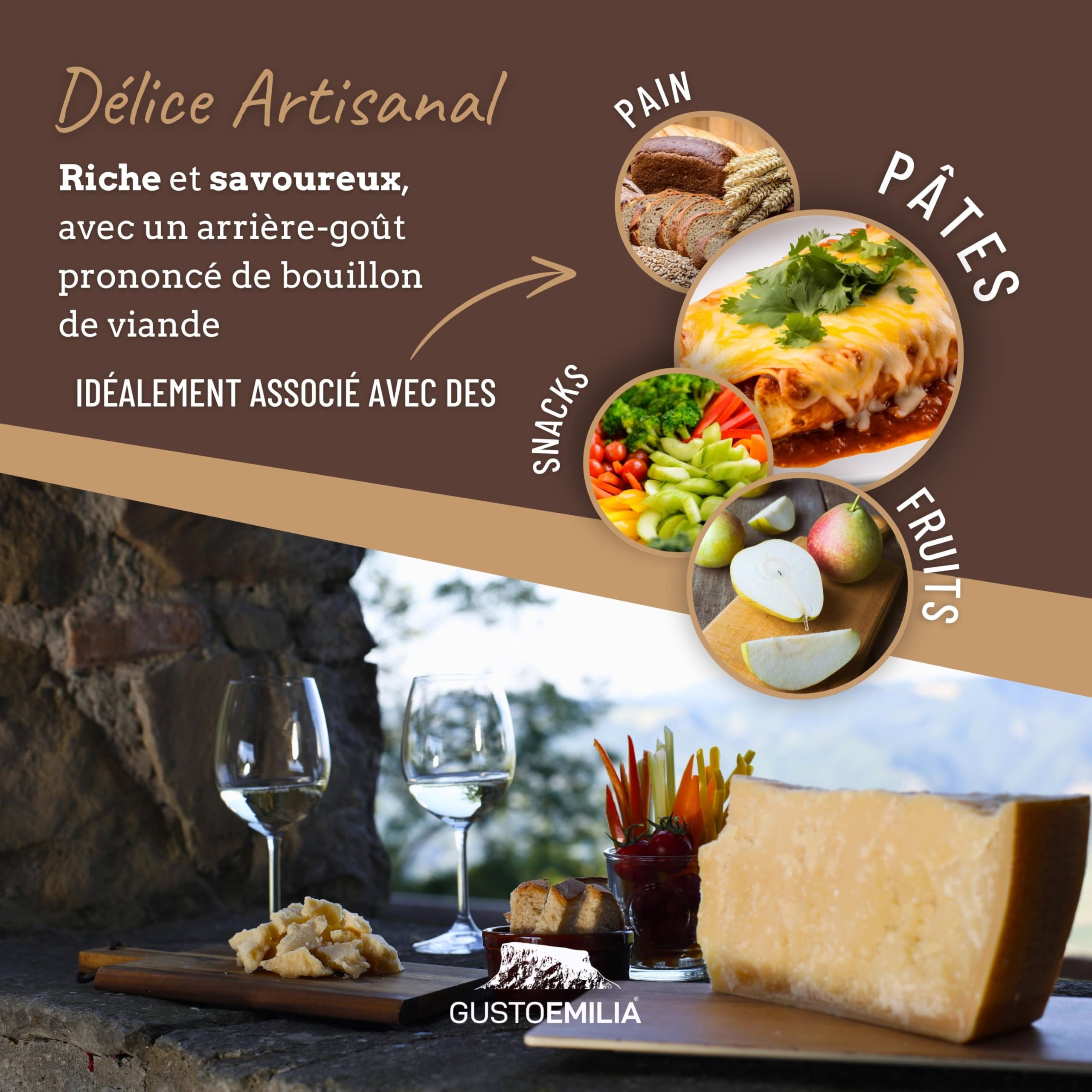 GUSTOEMILIA Montagne Parmigiano Reggiano Fromage 30 Mois Affiné - Idéal pour les Pâtes, le Pain, les Salades, les Collations et les Fruits - Fromage Parmesan Affiné Italien 1,1 lb (500g)