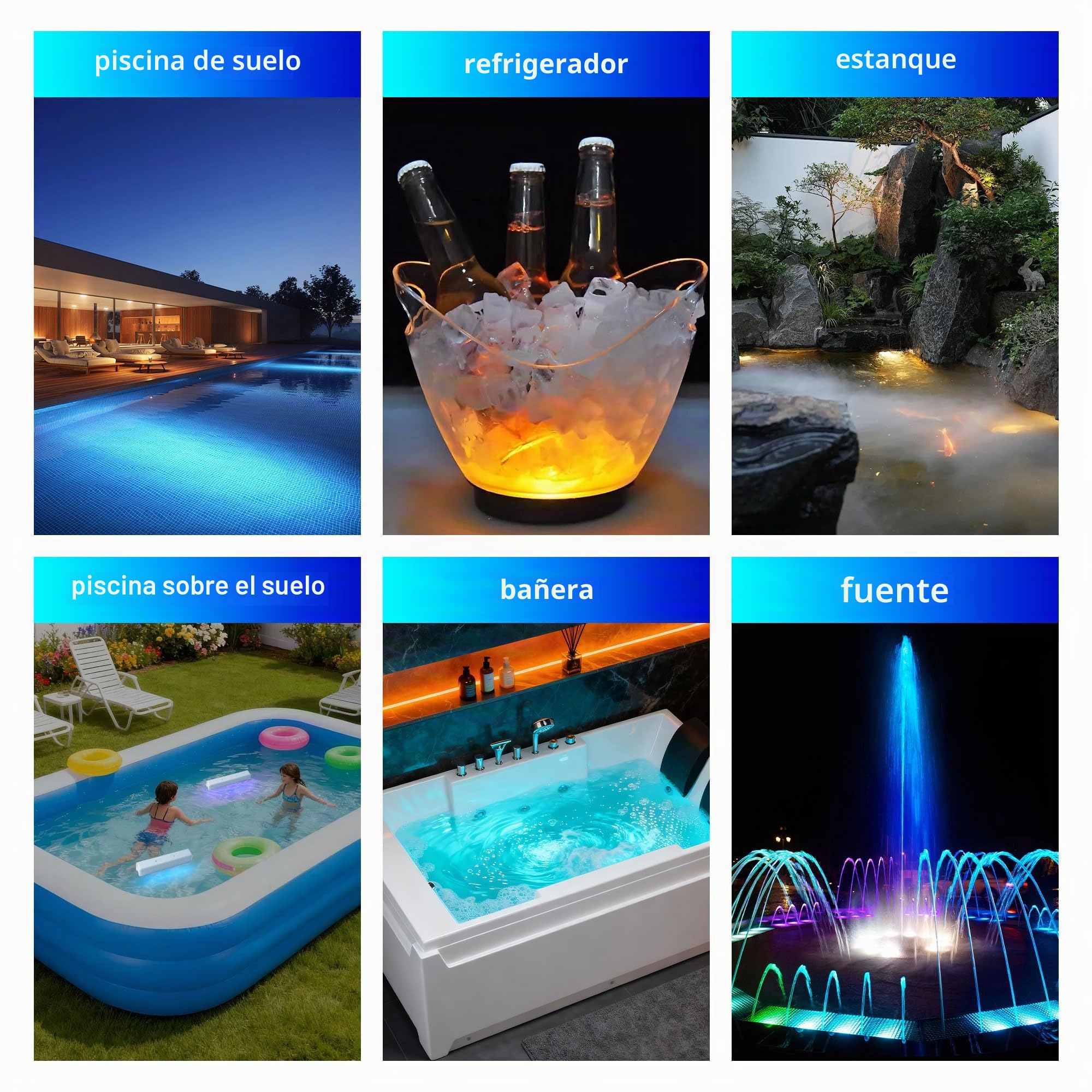 Luz LED bajo el agua para piscina inalámbrica y recargable, lámpara sumergible con mando a distancia, 8 modos de iluminación, IP68 impermeable piscina fuera del suelo, estanques y fiestas (2)