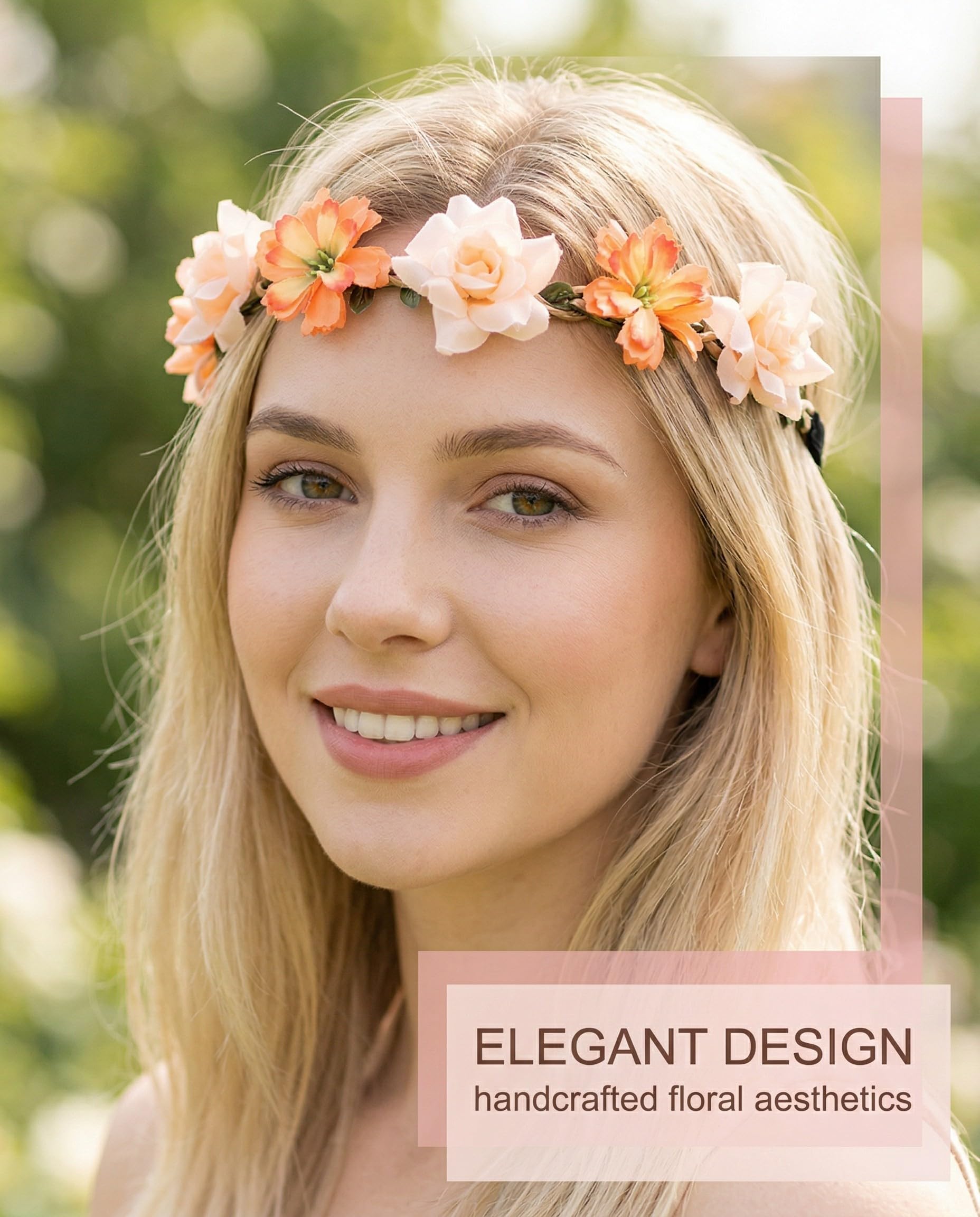4 Pezzi Coroncine Fiori Capelli Set, Fascia Corona Fiori Regolabile Cerchietto Floreale per Matrimoni, Festival, Feste a Tema, Accessorio Bohémien Donna e Ragazza