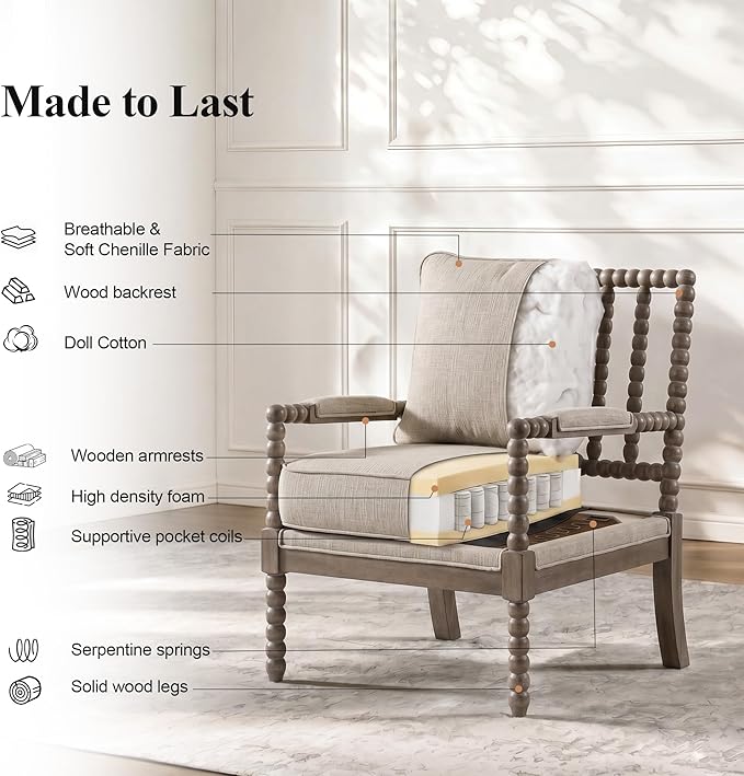 Sillón de Tela con Estructura de Madera y Base Blanca miniatura 5