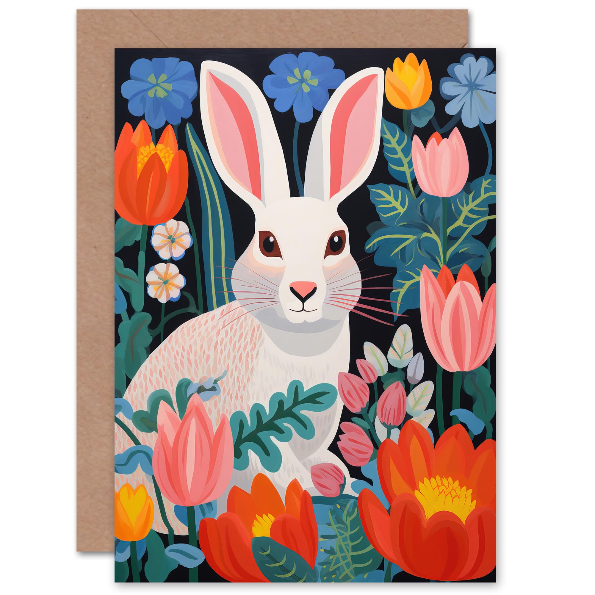 Artery8 - Easter Greeting Card - Bunny Rabbit - Flowers - Kids
