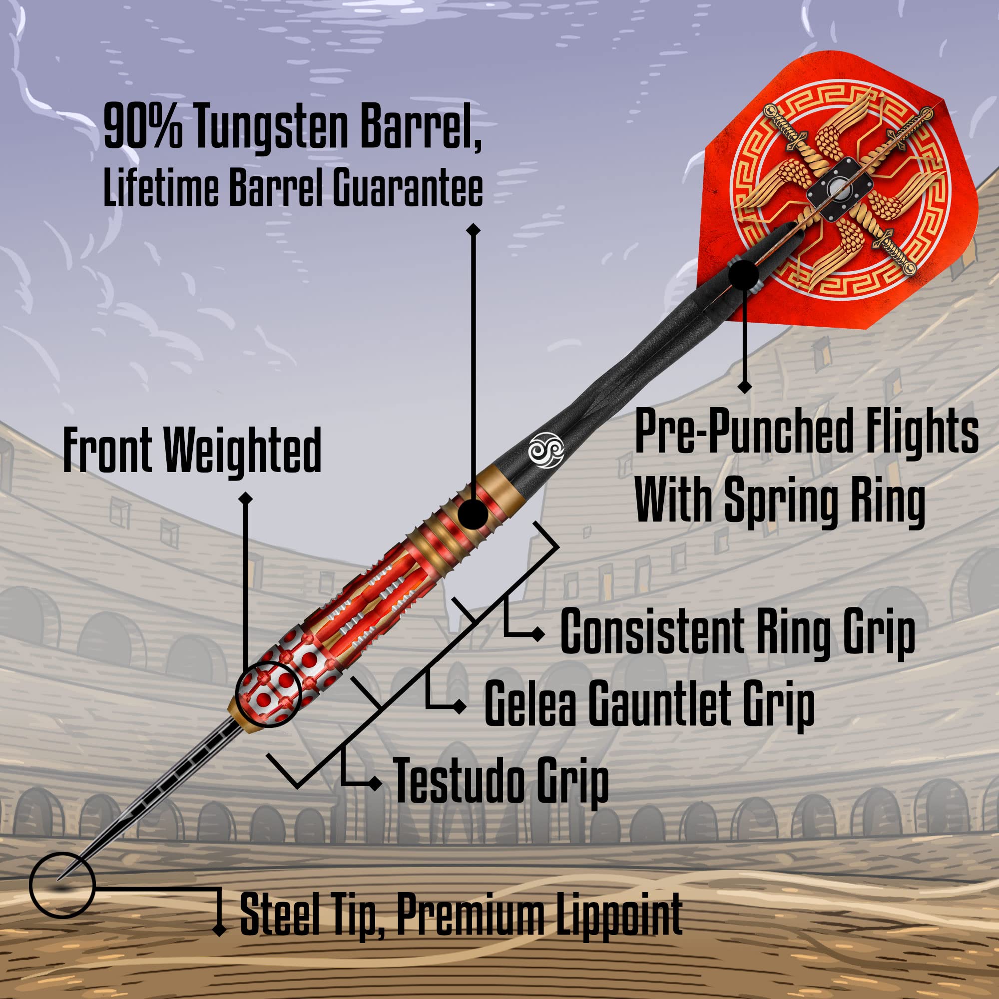 Shot Roman Empire Centurion Steel Tip Dart Set 90% Tungsten Pro Throwing Darts Steel Tip Set Professional - Image 3