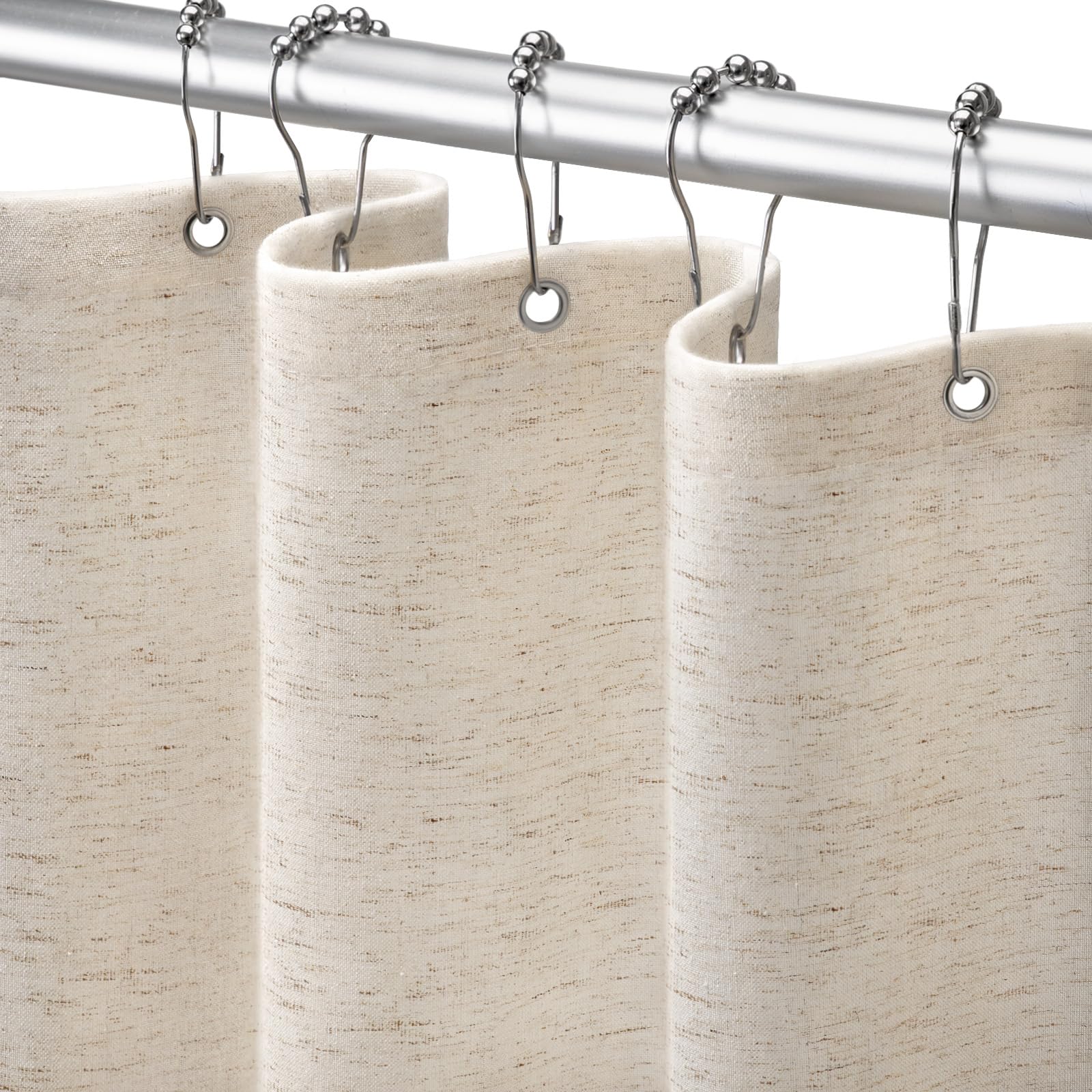 NDDYCU Beige Linen Shower Curtain 200 Drop, Boho Cream Waterproof Fabric Shower Curtains For Bathroom 183x198 cm