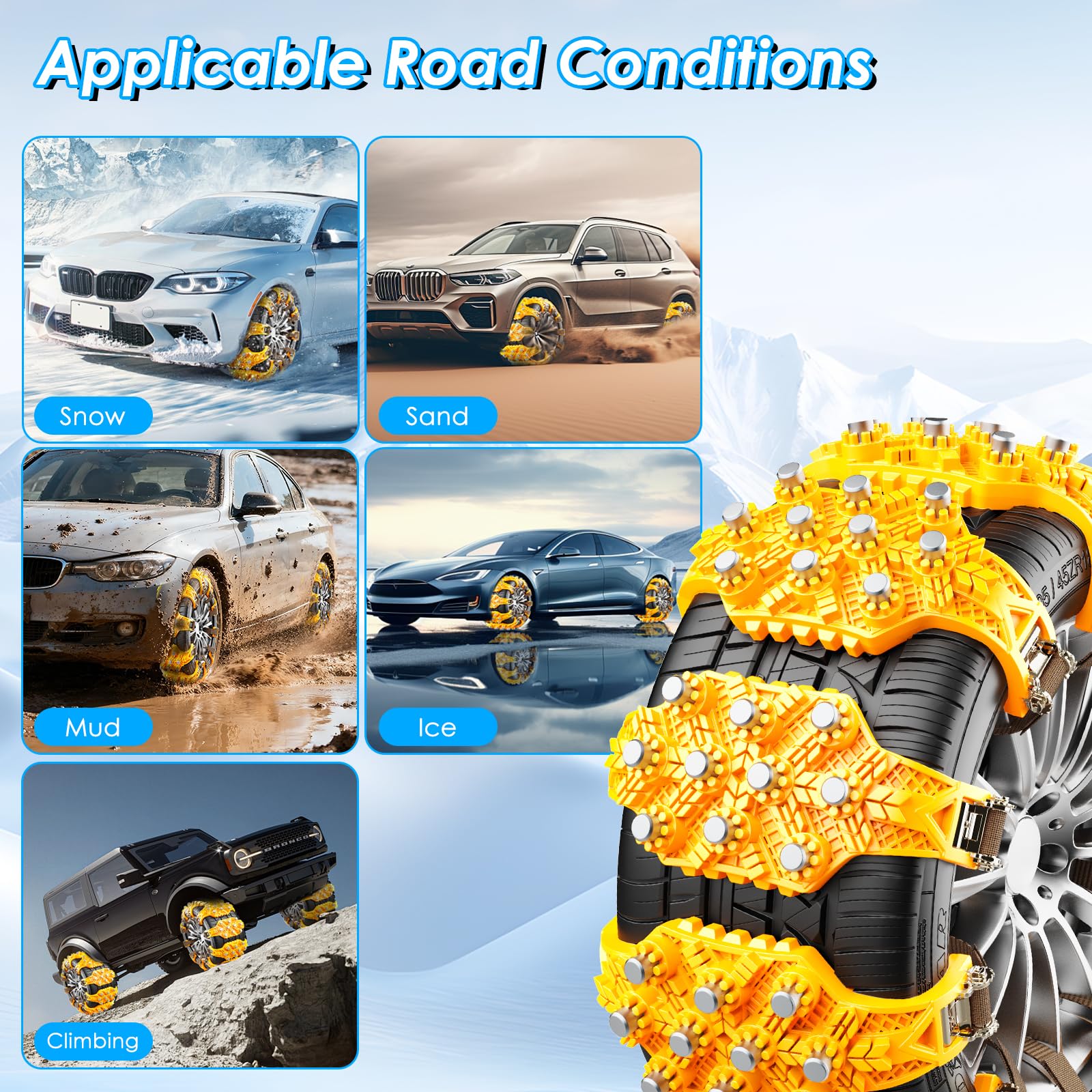 Catene da Neve Ninonly 8Pcz Universali Regolabili per Auto Camion SUV Pneumatici 165-245mm