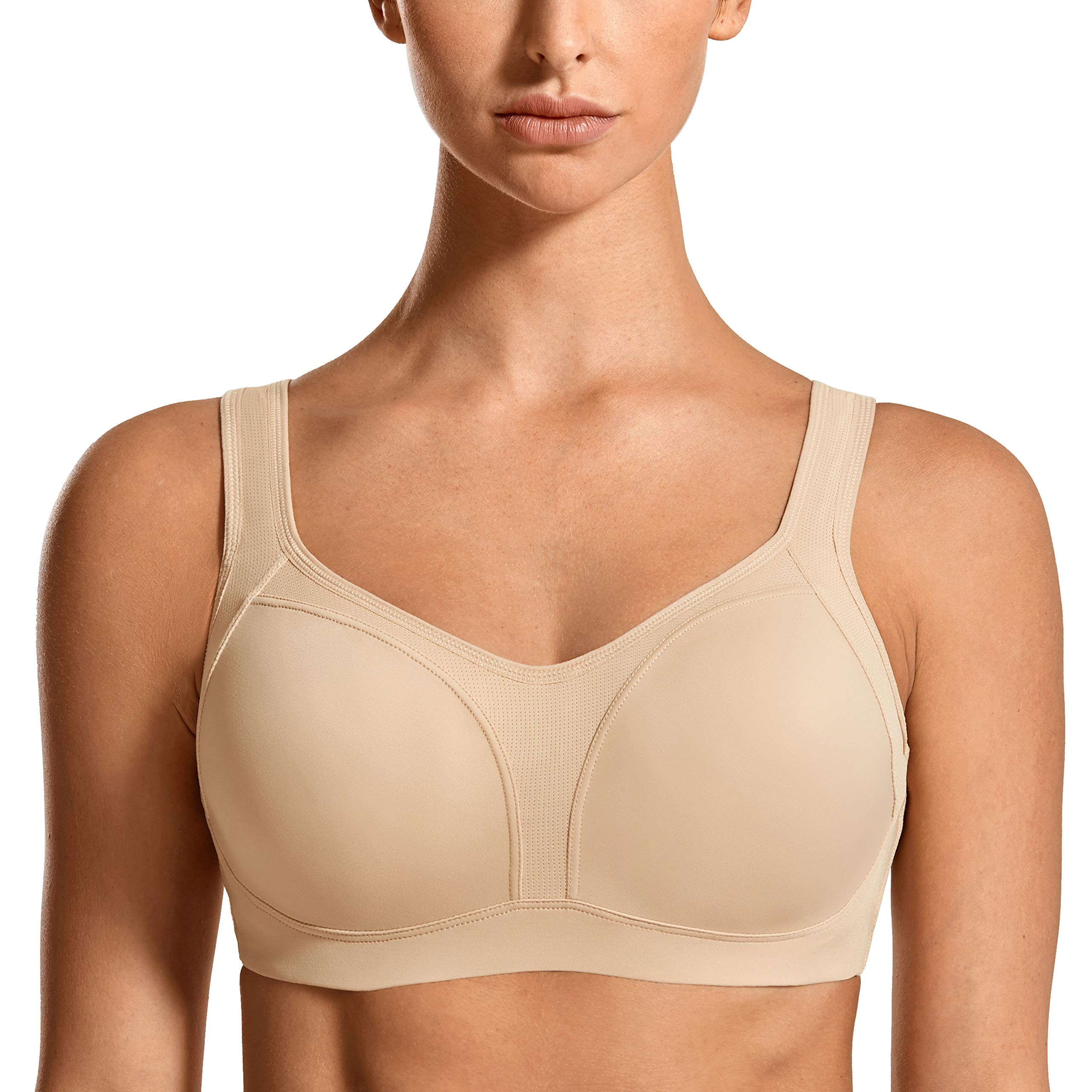 Women's High Impact Underwire Adjustable Straps High Support Plus Size Full Figure Padded Sports Bra Beige 38F