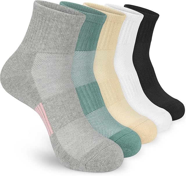srclo Womens 5 Pairs Athletic Socks,White Black Trainer Ankle Socks With Arch Support,Breathable Wicking Cushioned Sports Socks for Women.