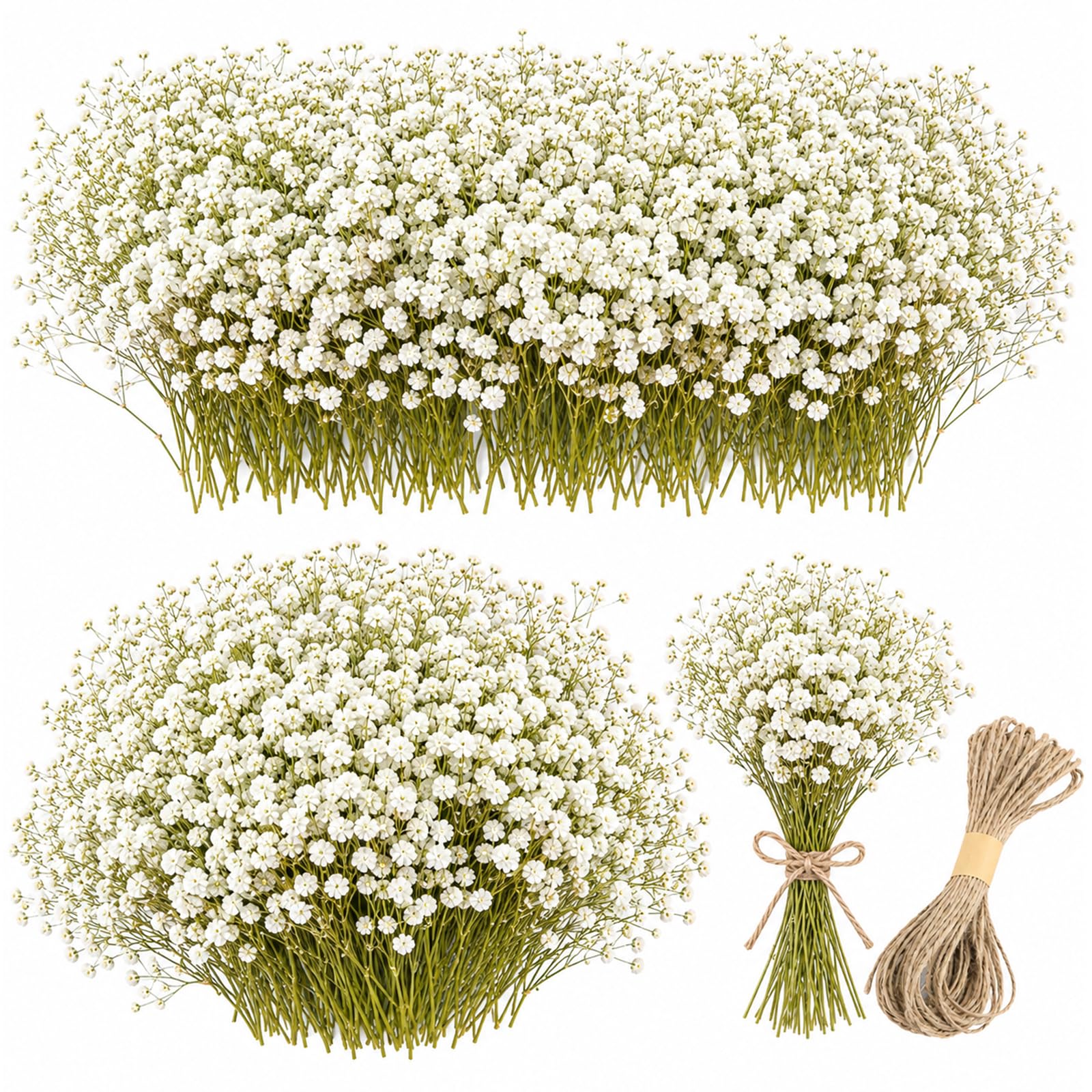 100Pcs Baby’s Breath Flowers, White Gypsophila for Wedding