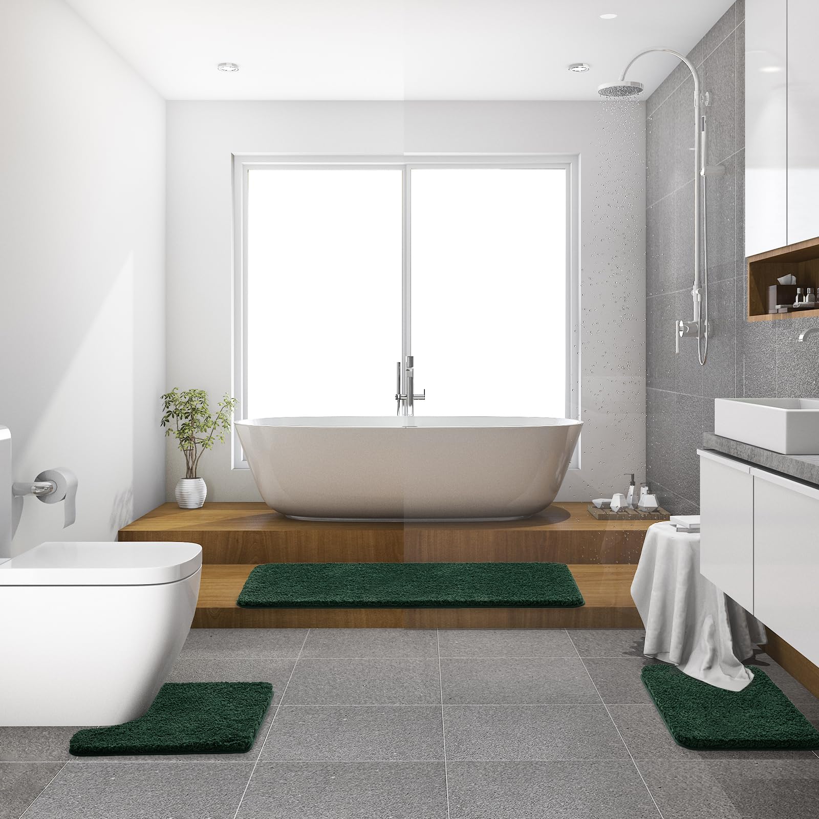 MIULEE Dark Green Bathroom Runner Rug 24x60 Inches, Long Bath Mat for Bathroom Floor Bathtub Showers, Machine Washable Absorbent Microfiber Carpet with TPR Anti-Slip Back