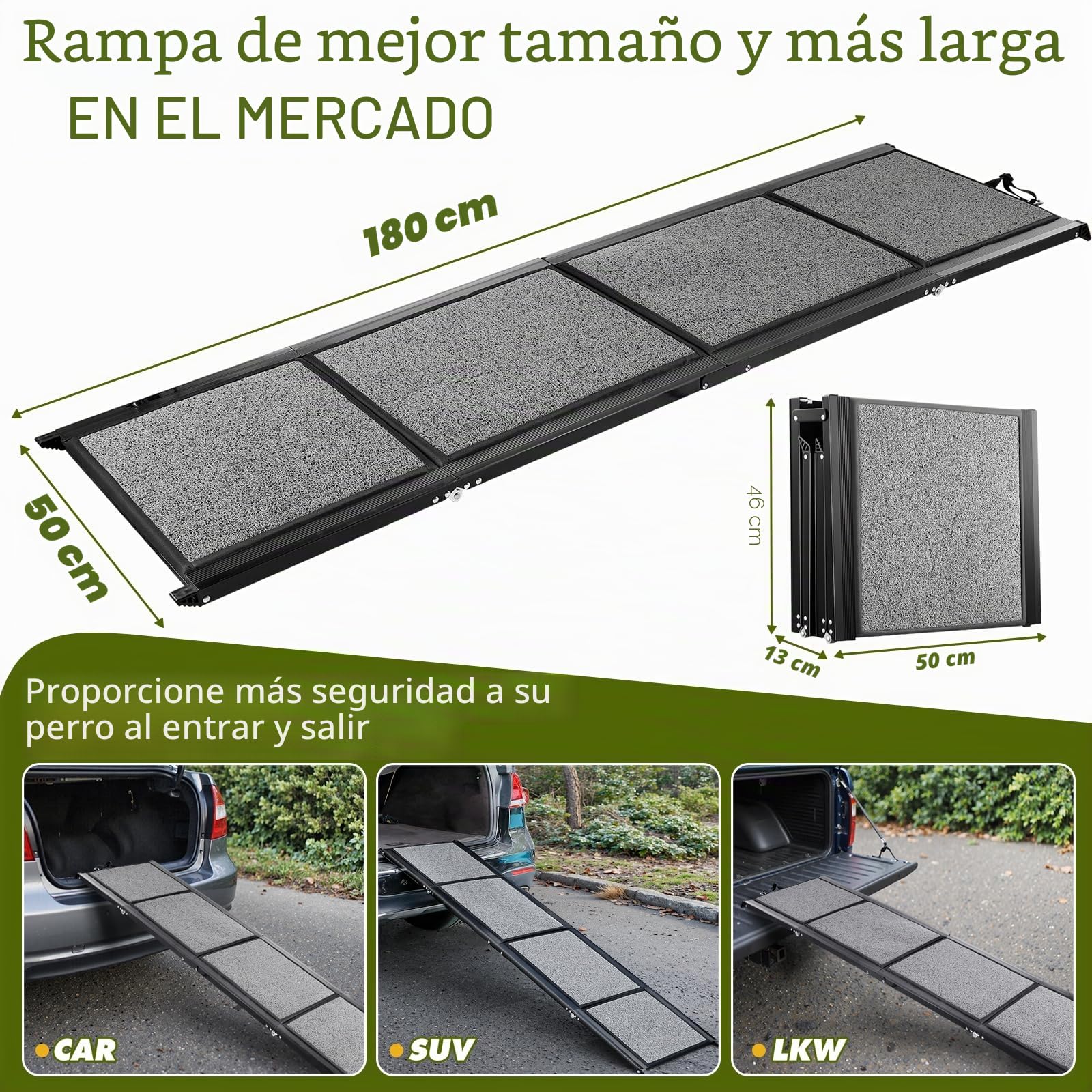 Gimars Rampa para Perros de 180 cm, Plegable y Portátil con Superficie Antideslizante, Ideal para Autos, Camiones y SUVs, para Perros Grandes y Medianos de hasta 110 kg
