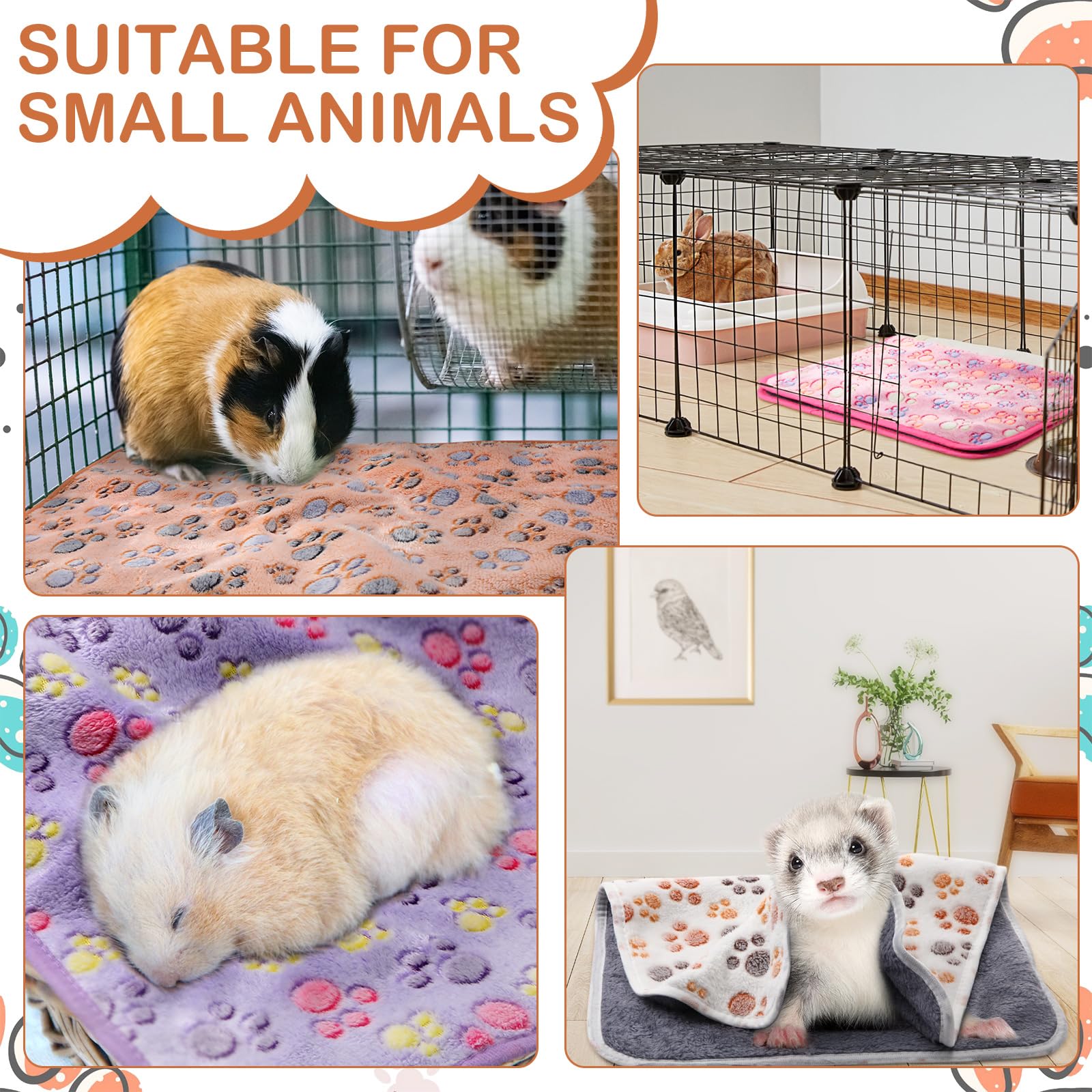 Tudomro Juego de 8 mantas absorbentes y lavables de forro polar de animales, impermeables, reutilizables, para orina de mascotas, para chinchilla, hámster, hurón (pata, 14 x 28 pulgadas)