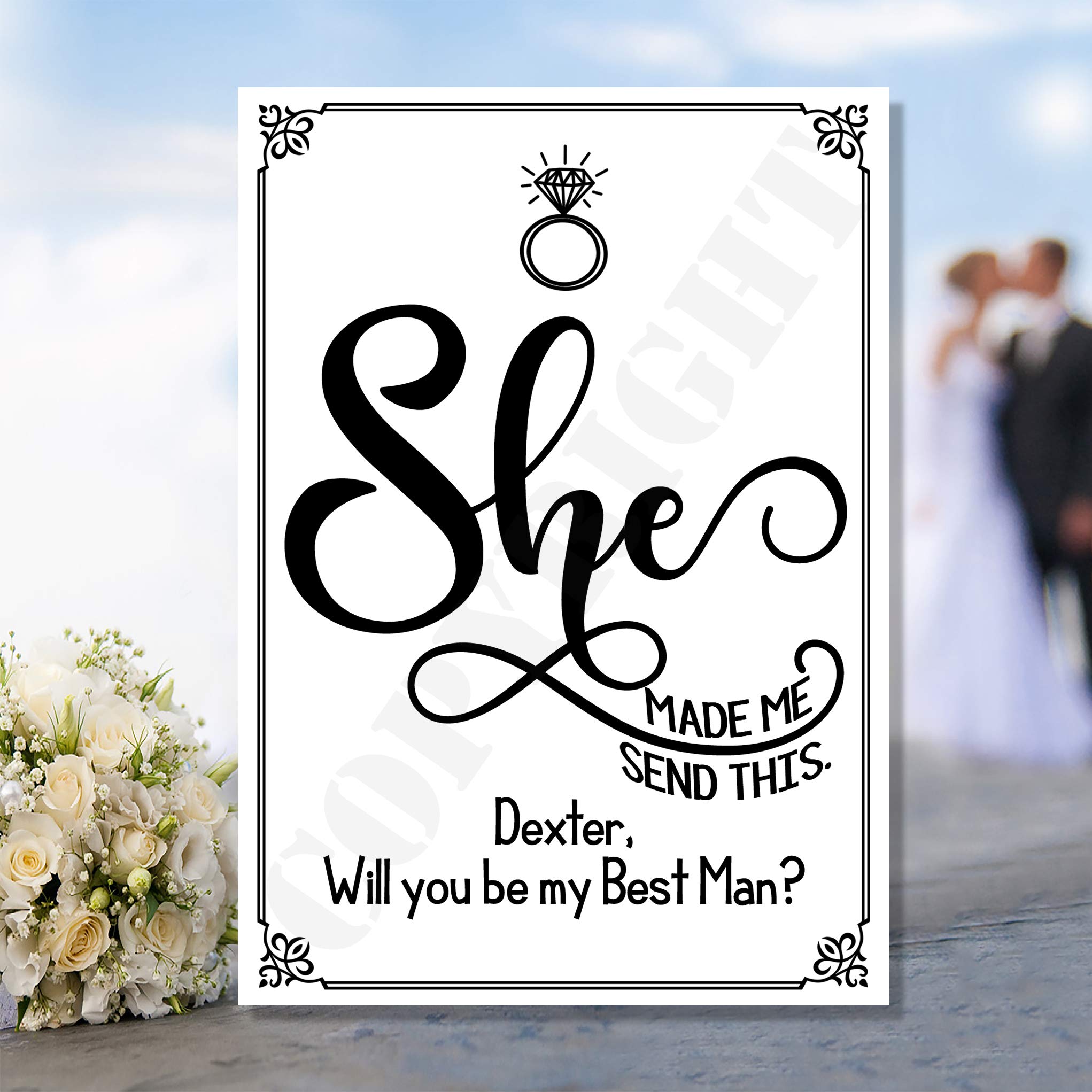 Wedding Cards Boys Multicolour Funny She Made Me Send This Will You Be My Best Man Groomsman Usher Page Ring Bearer Mate (White Glossy Photo Paper 260 Gsm, Postcard)