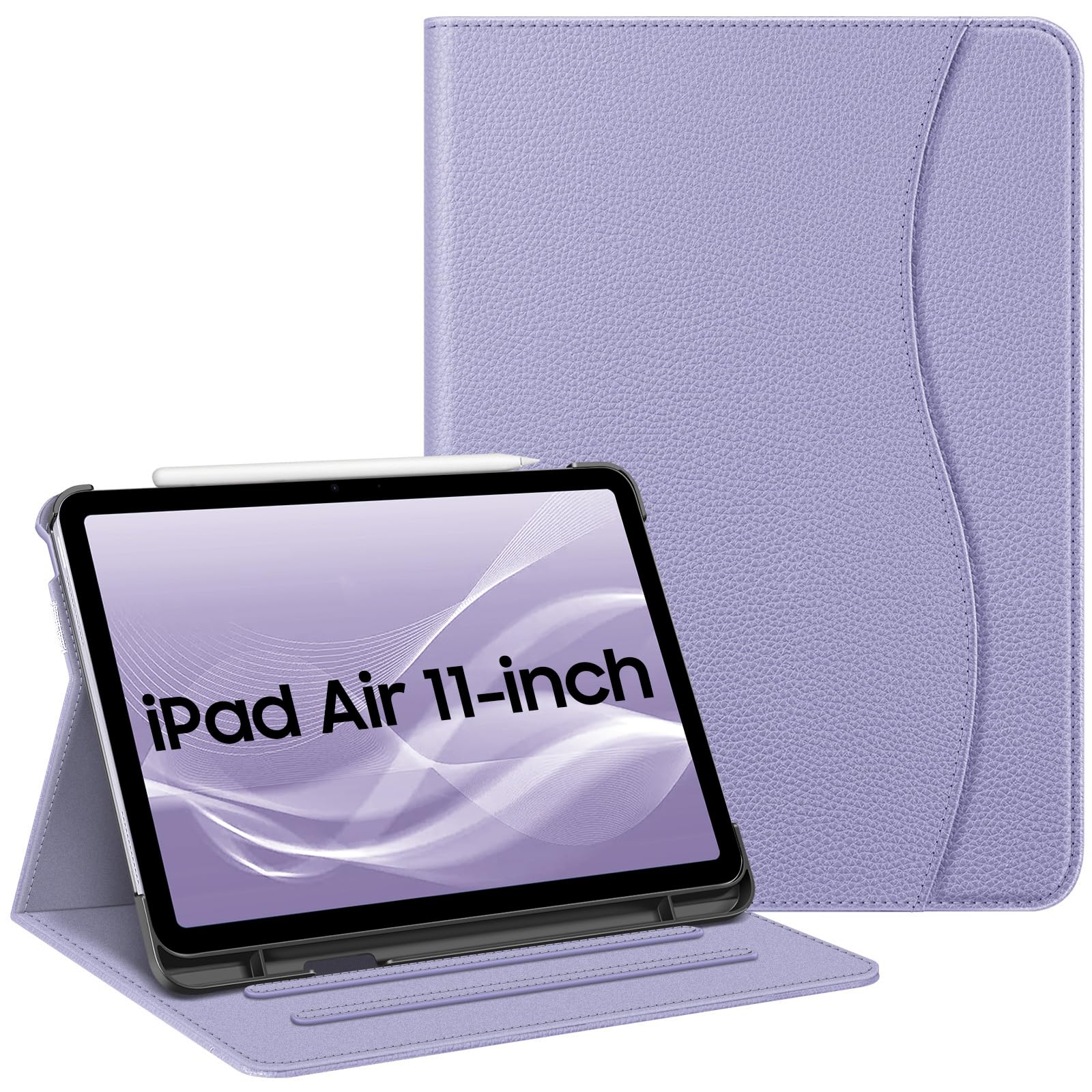 Fintie Funda Multiángulo para iPad Air 11 Pulgadas 2025(M3)/2024(M2), Funda iPad Air 5ª Gen(2022)/4ª Gen(2020) 10.9" con Portalápiz - Delgada con Bolsillo y Auto-Reposo/Activación,Lila Gris