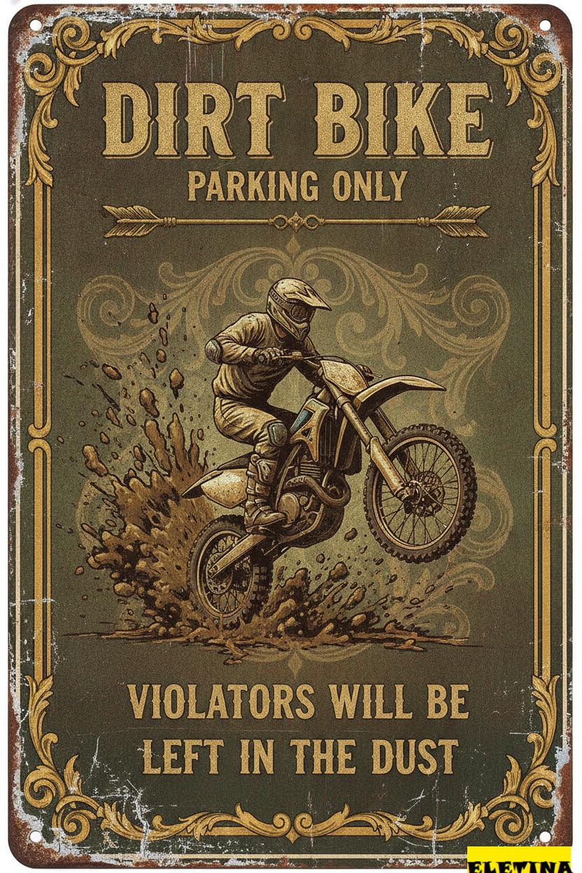 Dirt Bike Parking Only Motocross Tin Sign Kids Birthday Party Decor Boys Room Garage Wall Art 8x12in