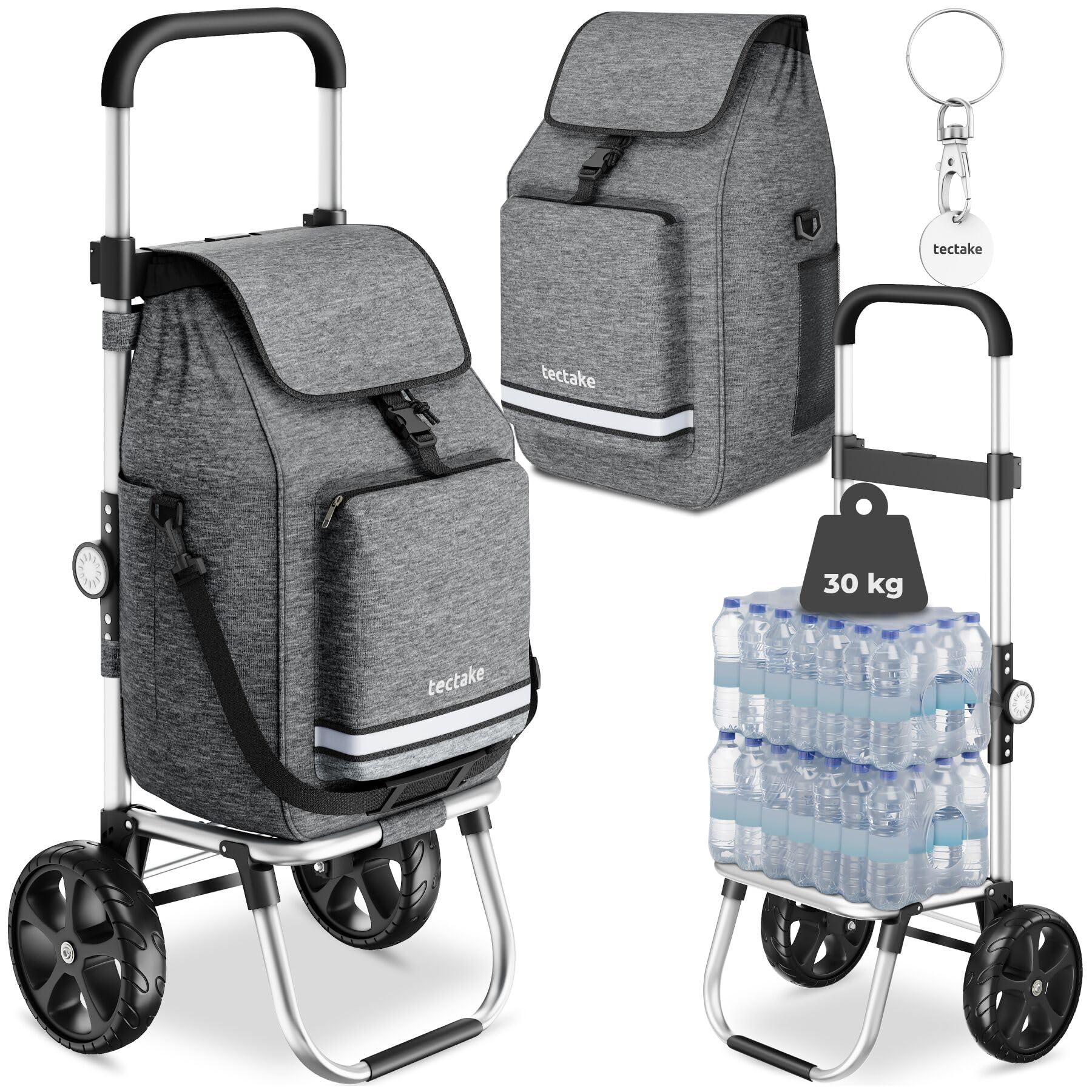 tectake® Carrello Spesa Shopper 3 in 1, Trolley Pieghevole con Borsa Termica per Surgelati, Carrello con Ruote Portatutto, Carrellino Spesa Con Ruote Scorrevoli, Capacità max 30 kg / 56 L - Grigio