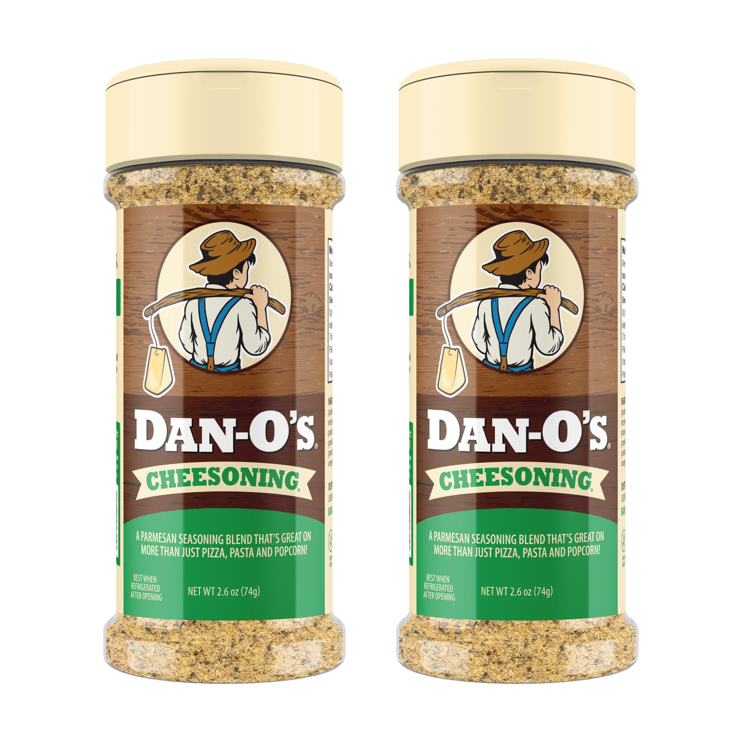 Dan-O's Cheesoning Seasoning, 2.6 oz Bottle, 2 Pack, All Purpose Seasoning for Pizza, Popcorn, Chicken, Bread and More, Sugar Free, Zero Calorie, Parmesan Cheese Replacement for your Favorite Foods