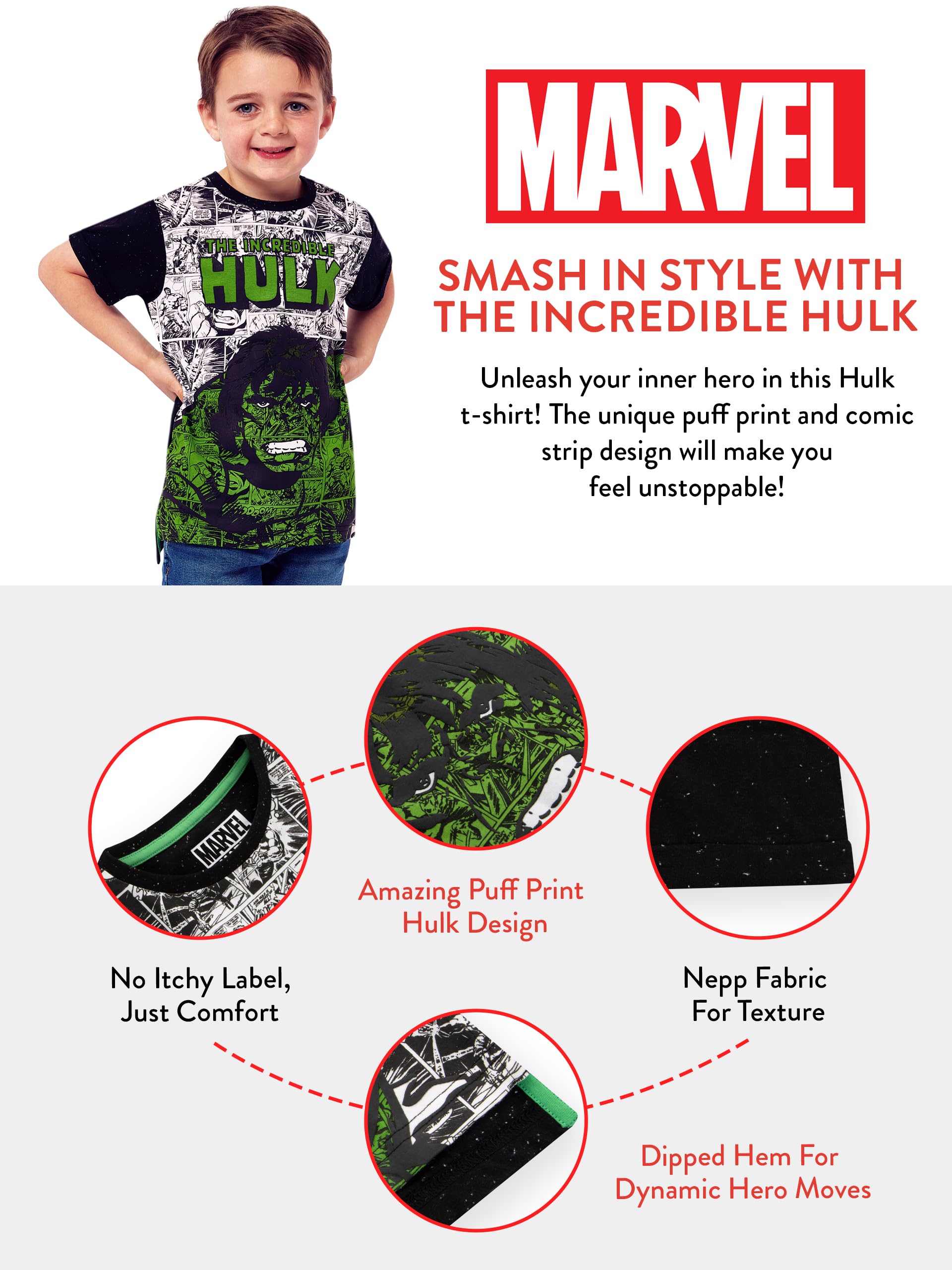 Marvel Camiseta Increíble Hulk Camiseta Niño | Superhéroe Camisetas Niño | Edades 2 a 12 Años