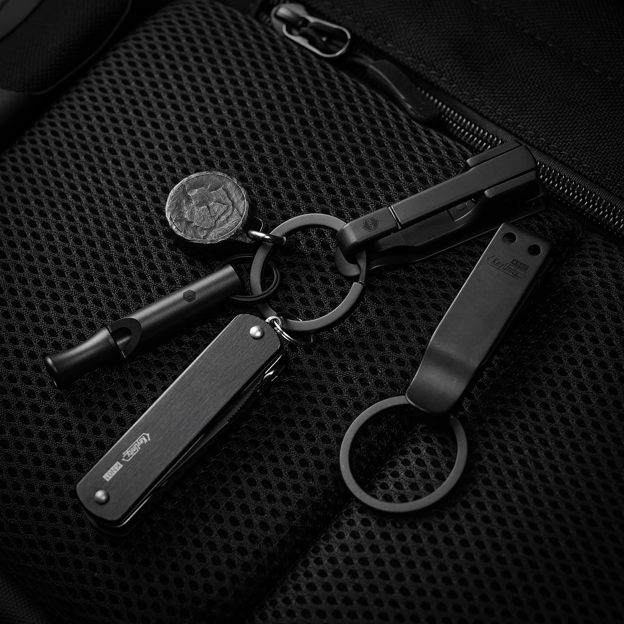 KeyUnity KS02 EDC Portachiavi da cintura Clip a sgancio rapido, anello portachiavi con clip per cintura in acciaio inossidabile per pantaloni, jeans