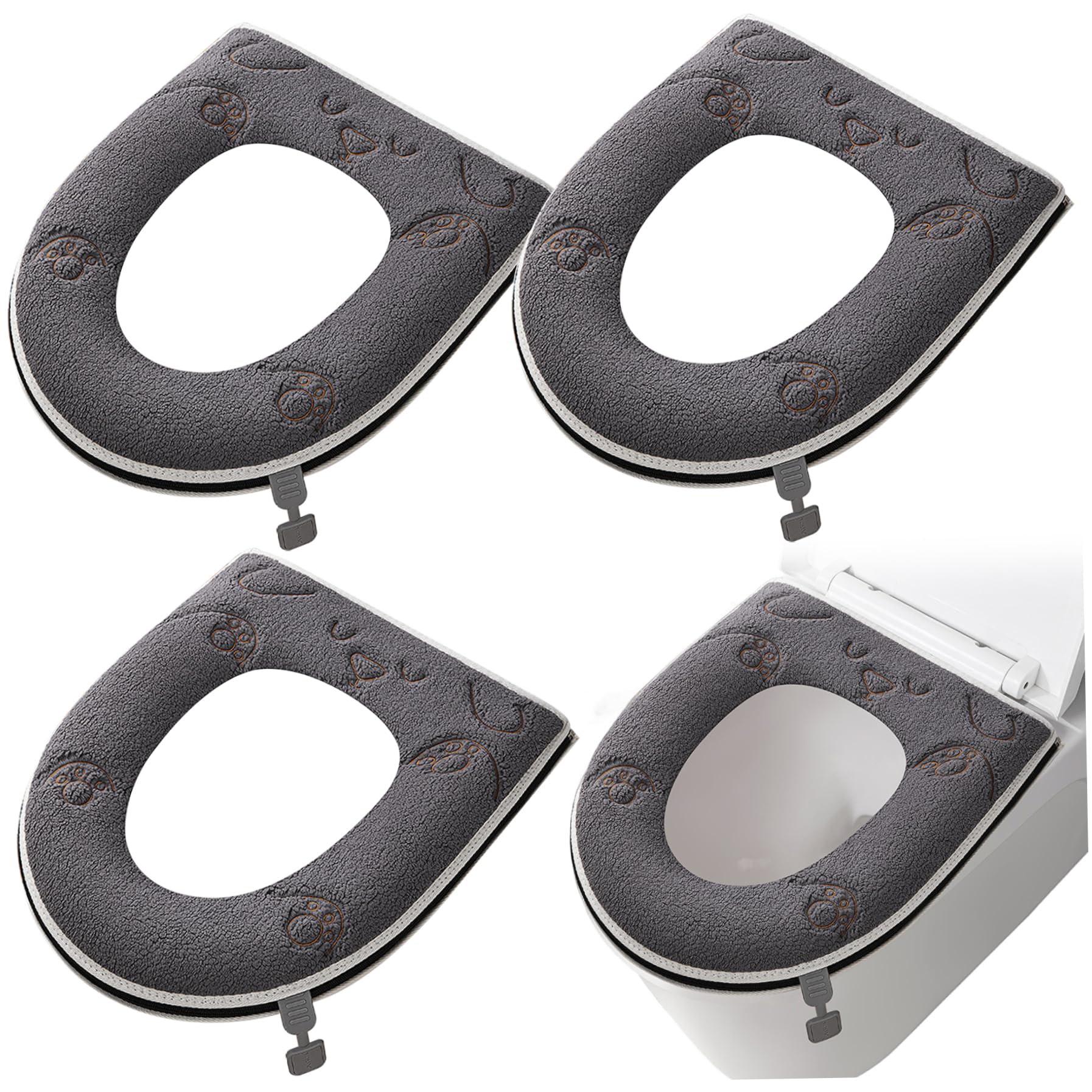 Faroby Warm Toilet Seat Cover 3PCS Soft Thicken, Washable Toilet Seat Cushion with Handle Zipper Reusable for Bathroom