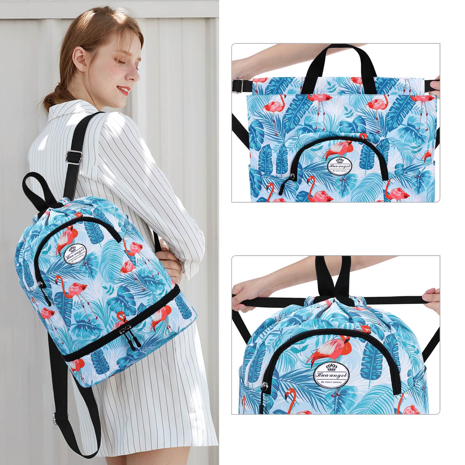 HUA ANGEL Unisex Drawstring Backpack Sports Gym Bag Drawstring Bag Weekend Daypack With Shoe Compartment for Women Men Basketball Football Outdoor Fitness Yoga Swimming Beach - Image 2
