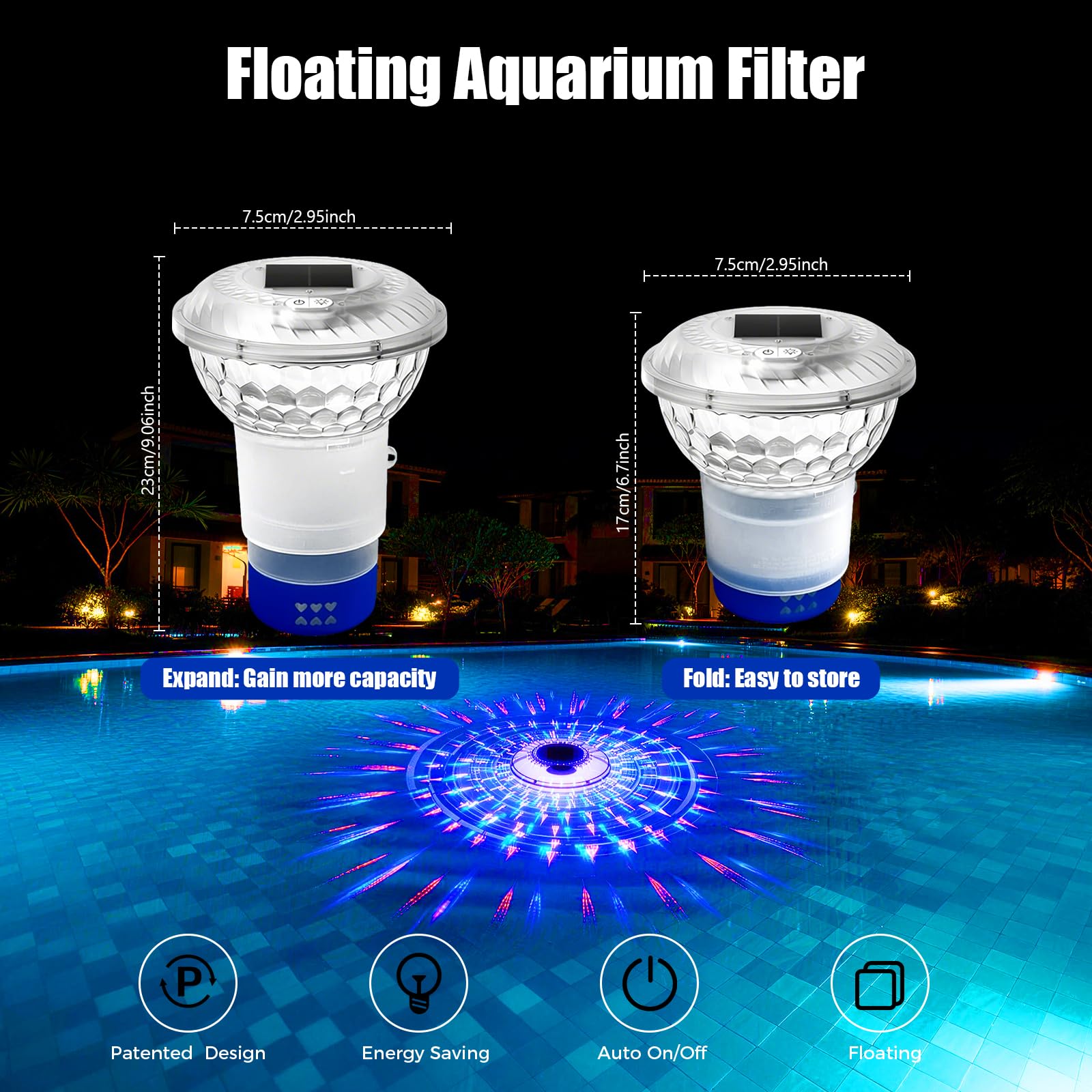 Mineup Diffuseur Chlore Piscine, Lampe Solaire Piscine Flottante avec Télécommande, Flotteur Chlore Piscine, Distributeur de Chlore Flottant, débit réglable et ouverture facile, lampe décorative RGB p