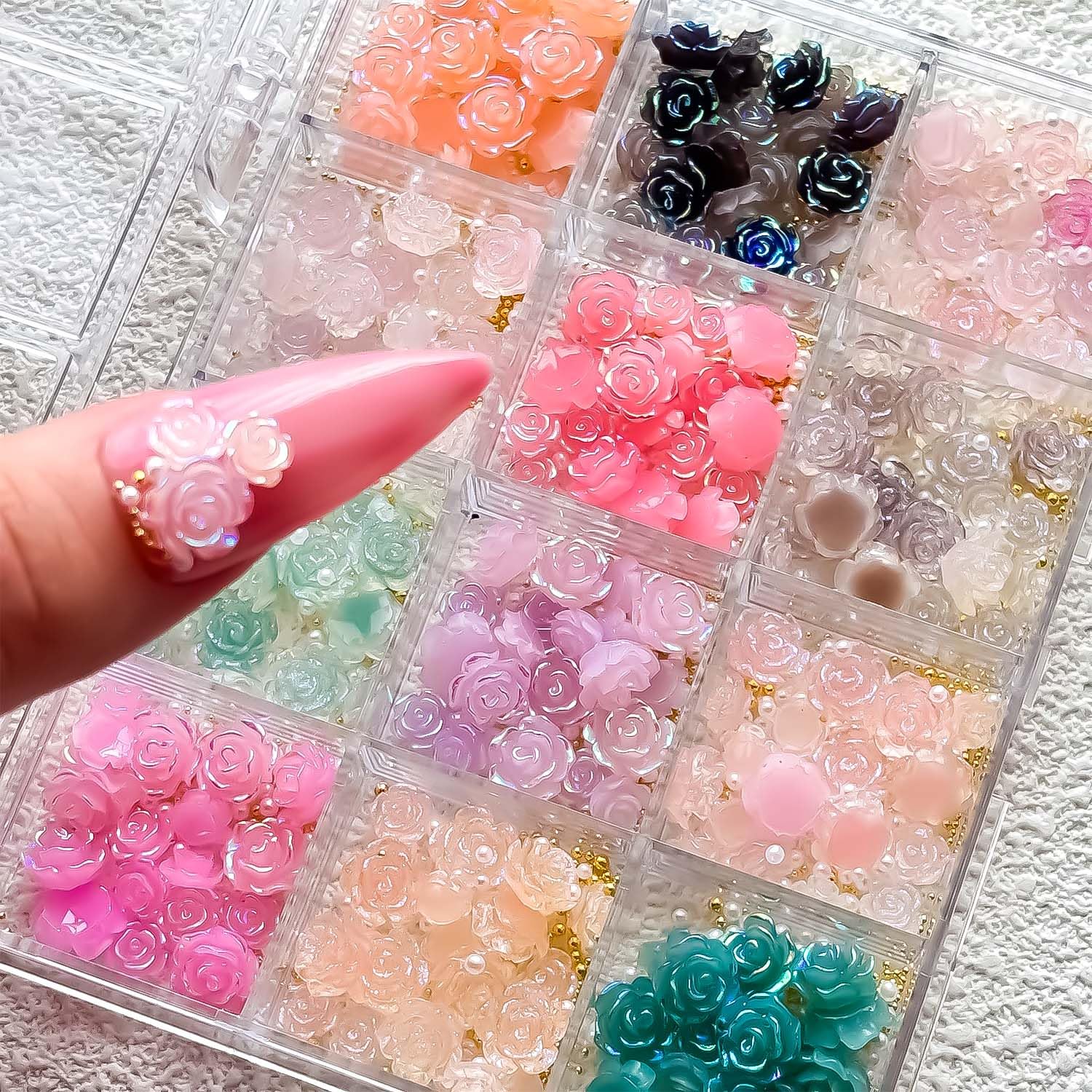 3D Rose Nail Art Charms Flower Nail Art Charms Nail Pearls Floral Acrylic Resin Camellia Nail Art Rhinestone for Women Manicure DIY Supplies Crafts Jewel Accessories for Women Nail Charms