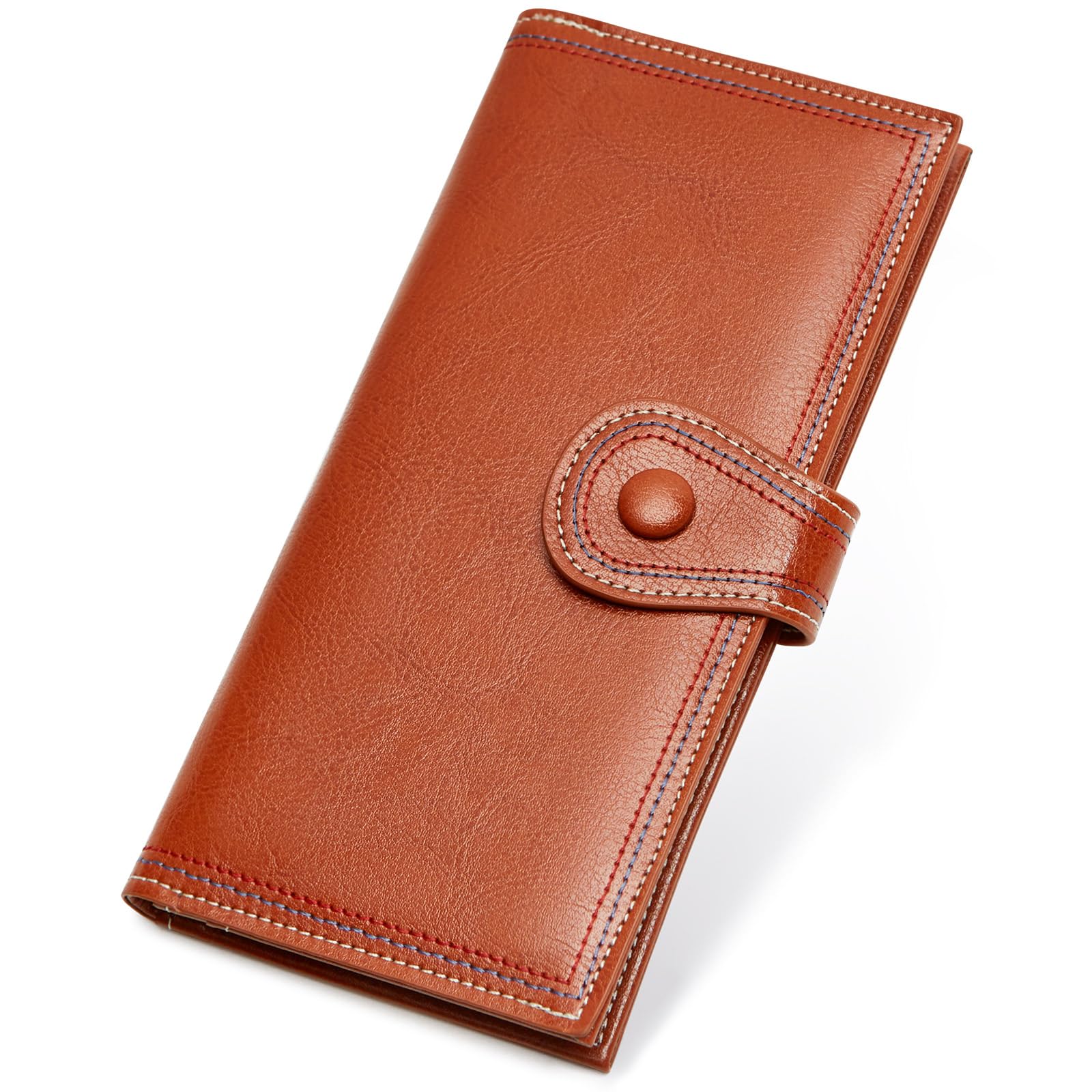 cakang Slim Wallet for Women Leather RFID Blocking Credit Card Holder Bifold Thin Wallet with Zipper Pocket Brown