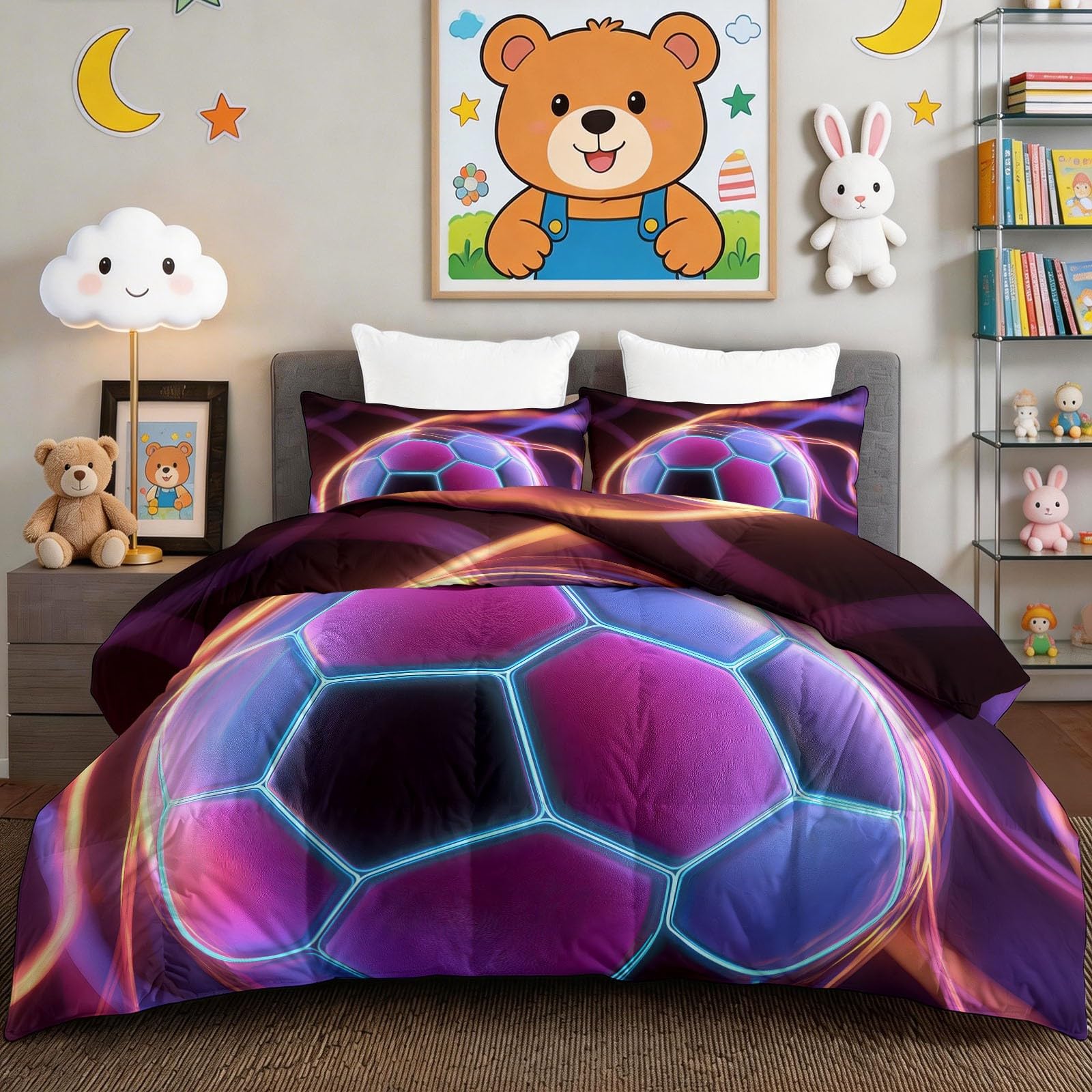 Edredón sin funda de 240 x 220 cm para fútbol deportivo, 4 temporadas, edredón para alérgicos, edredón cálido y suave para todo el año, con 2 fundas de almohada, manta para dormir para niños y