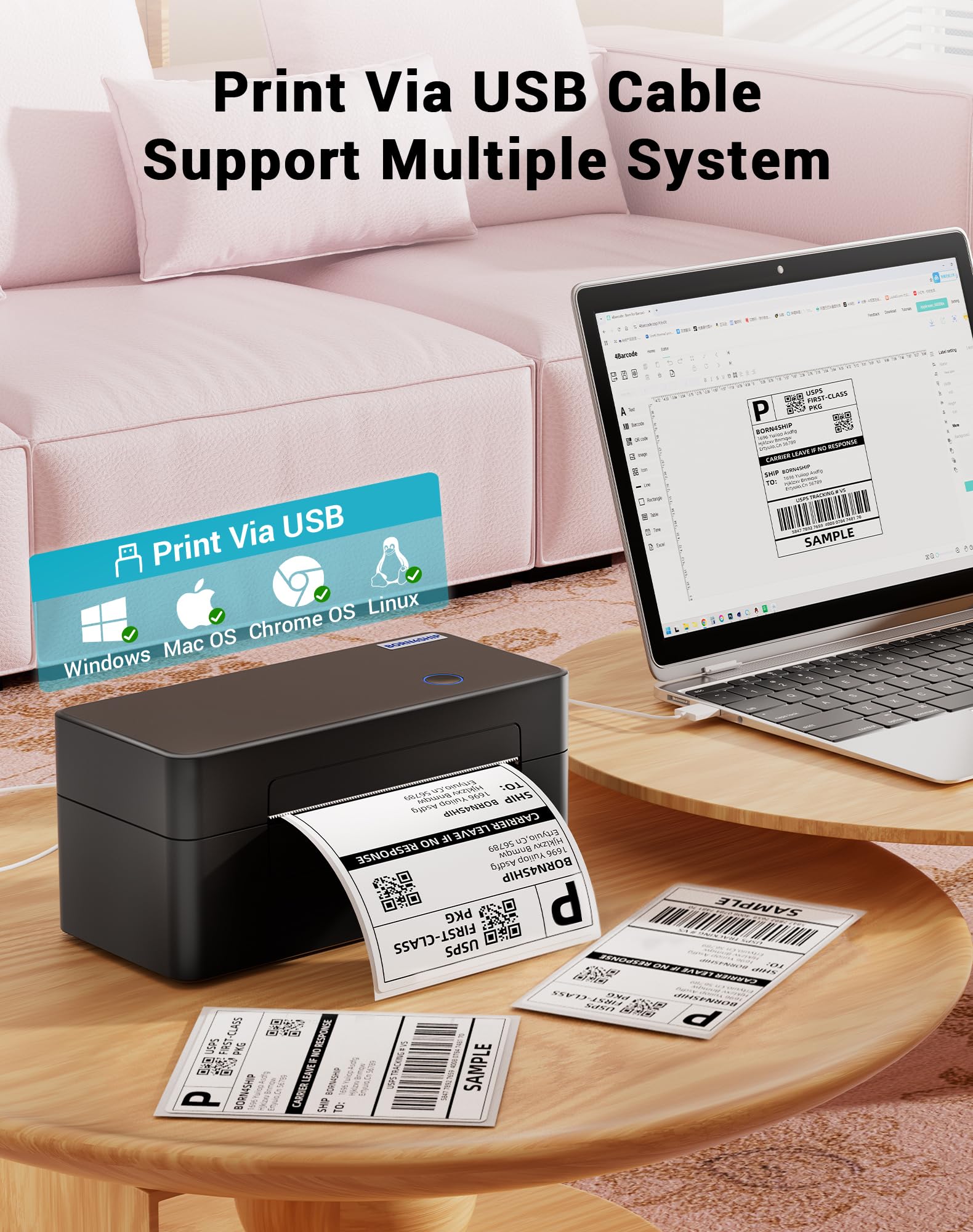 4x6 USB DHL Etikettendrucker,Thermodrucker Etikettendrucker kompatibel mit Etsy, Amazon, Labeldrucker geeignet für kleinen Versand Pakete (Nur USB-Verbindung)