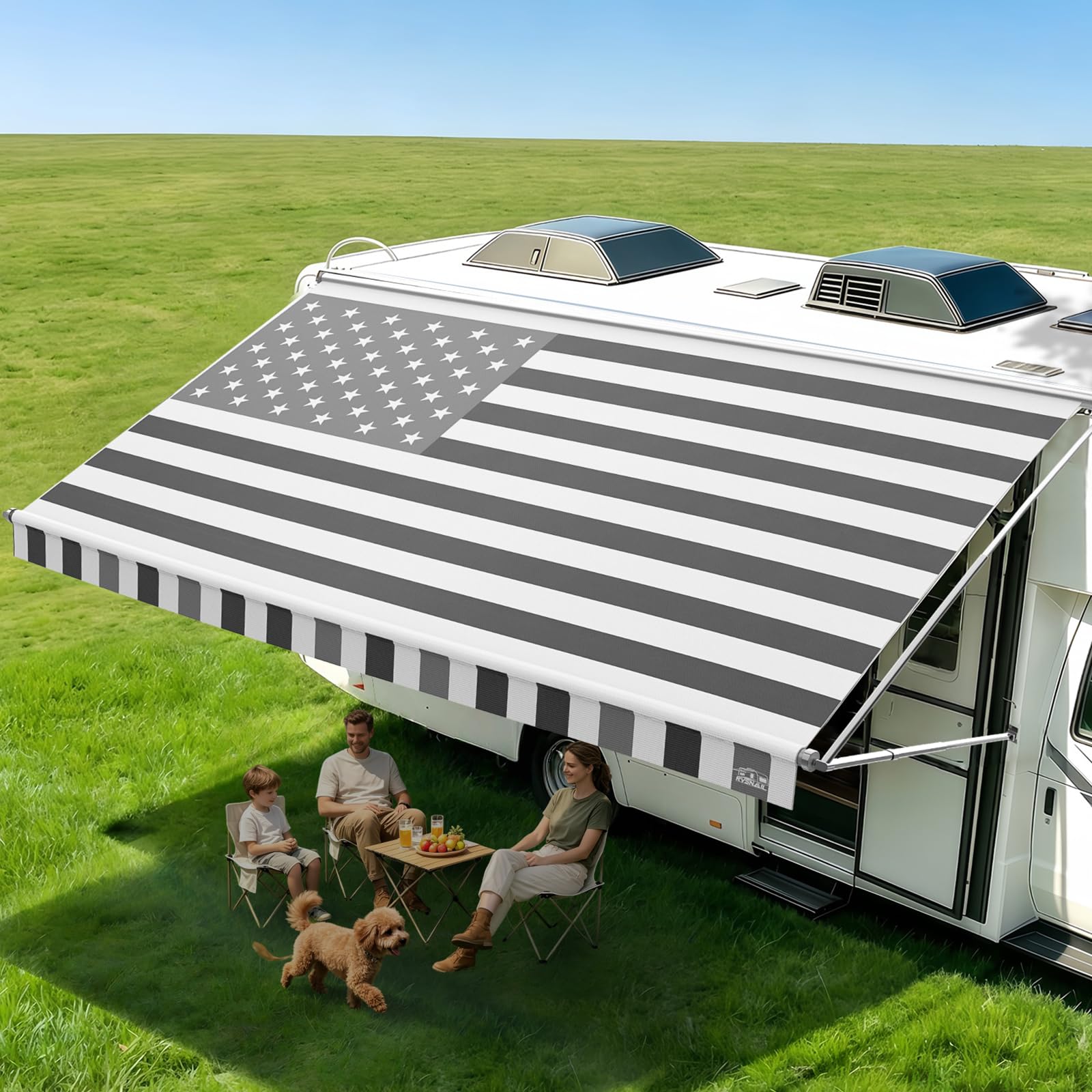 Camper RV Awning Fabric Replacement – 19.5oz Heavy-Duty Vinyl, Waterproof & UV-Resistant, Quick DIY Install, Universal RV Trailer Canopy (Gray, 16FT/15'2")