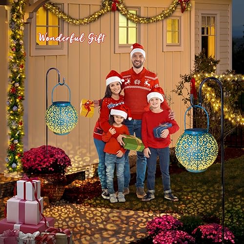 Miniatura 7 de Farol grande solar colgante para jardín y uso al aire libre de metal impermeable LED lámpara de mesa decorativa azul