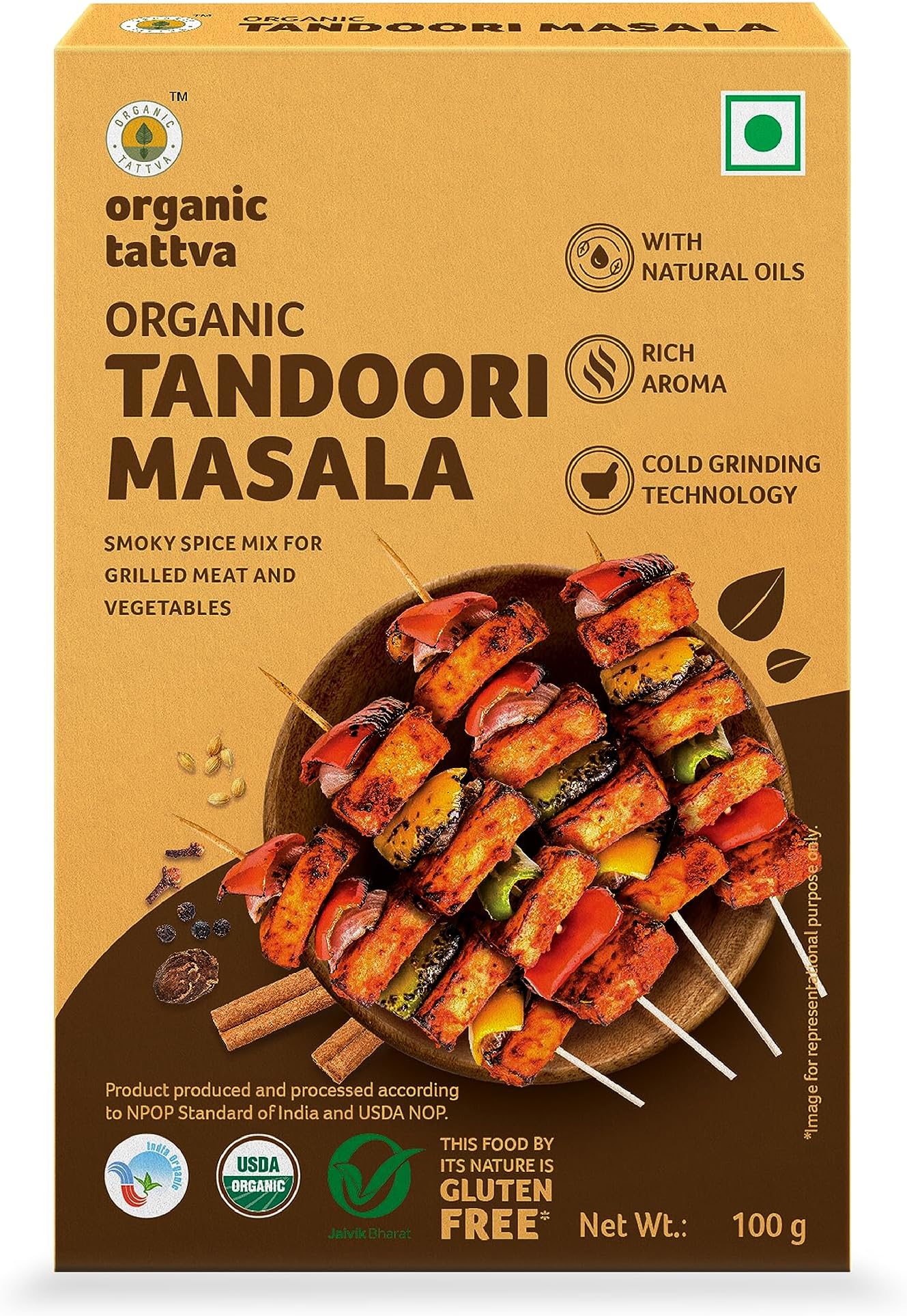 Organic Tattva Tandoori Masala – 100g Tandoori Chicken Masala Powder with No Artificial Additives, No Pesticides | Aromatic Spice Blend for Biryani & Grilled Recipes